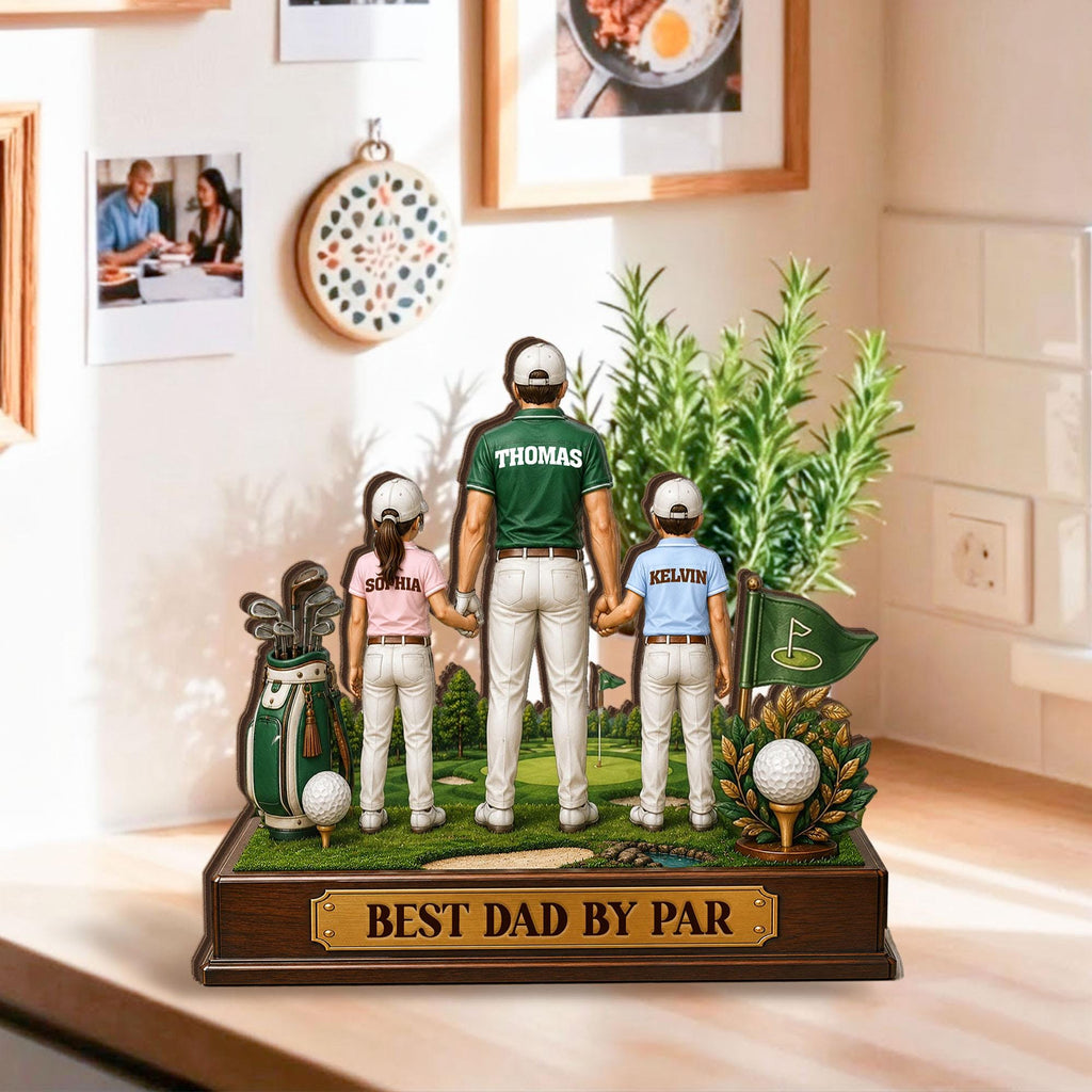 Best Dad by Par Golf Wooden Block, Personalized Name Gift for Dad, Custom Golf Lover Gift, Birthday Gift for Dad, Father’s Day Golf Gift