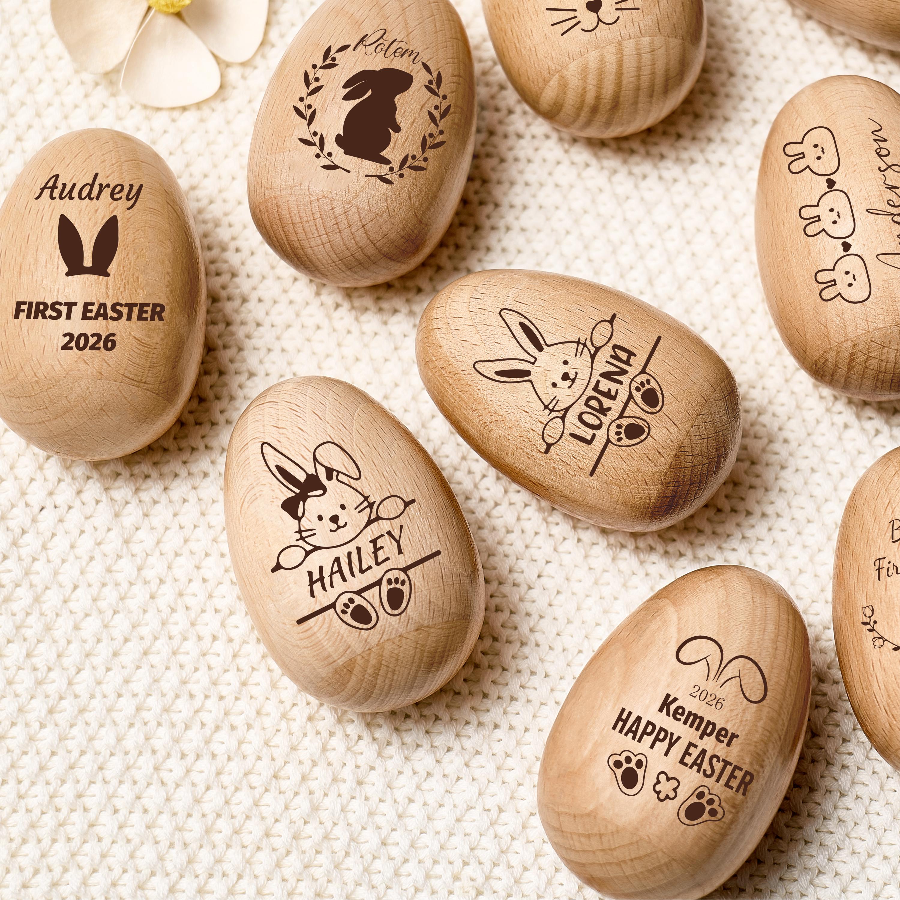 Personalized Wooden Easter Egg Shakers, Baby First Easter, Kids Easter Egg Hunt Gifts, Engraved Name, Montessori Toddler Toy, Baby Rattle
