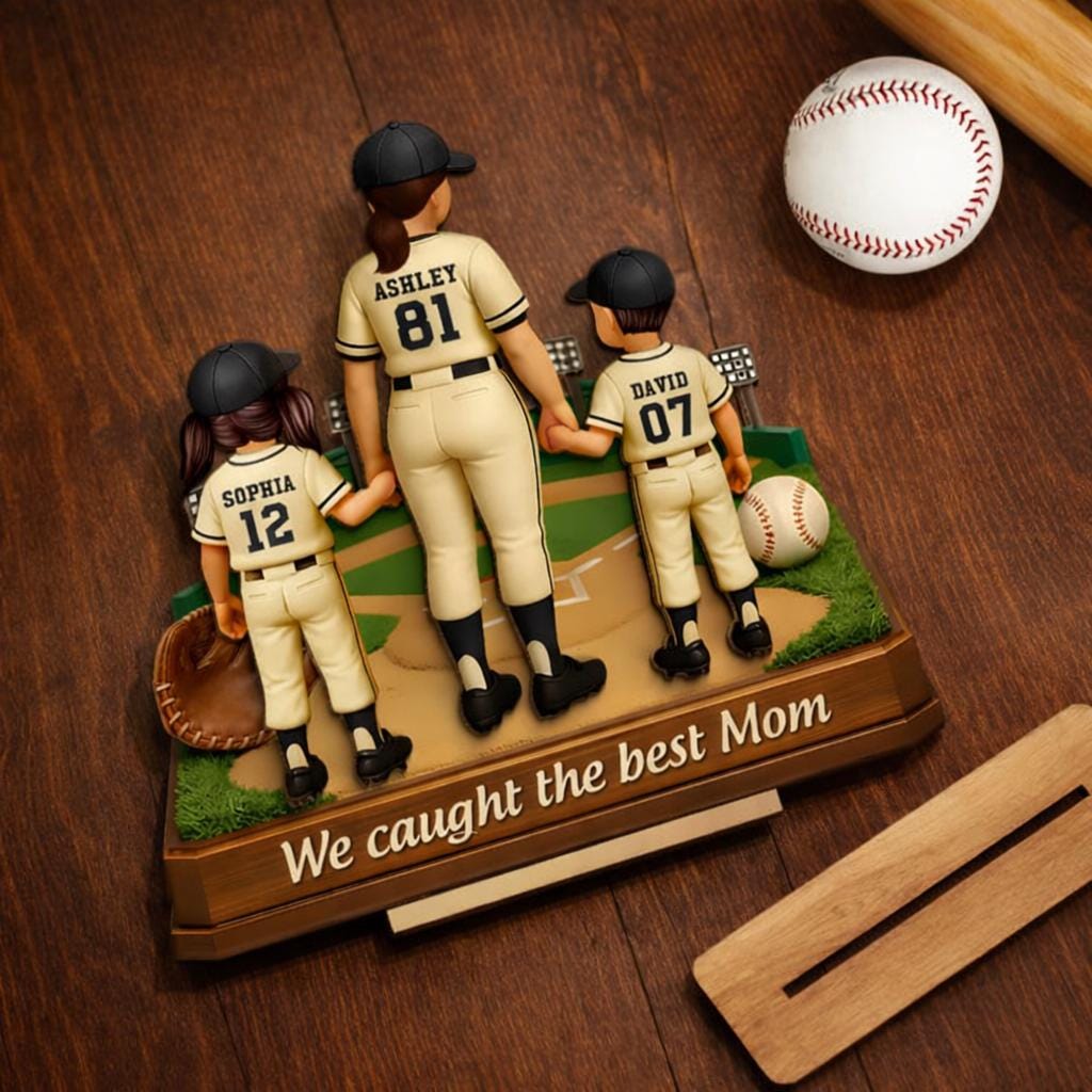Personalized Baseball Mom Sign, Baseball Family Stand, Softball Mom Gift, We Caught the Best Mom, Sports Mom Birthday Gift, Mothers Day Gift