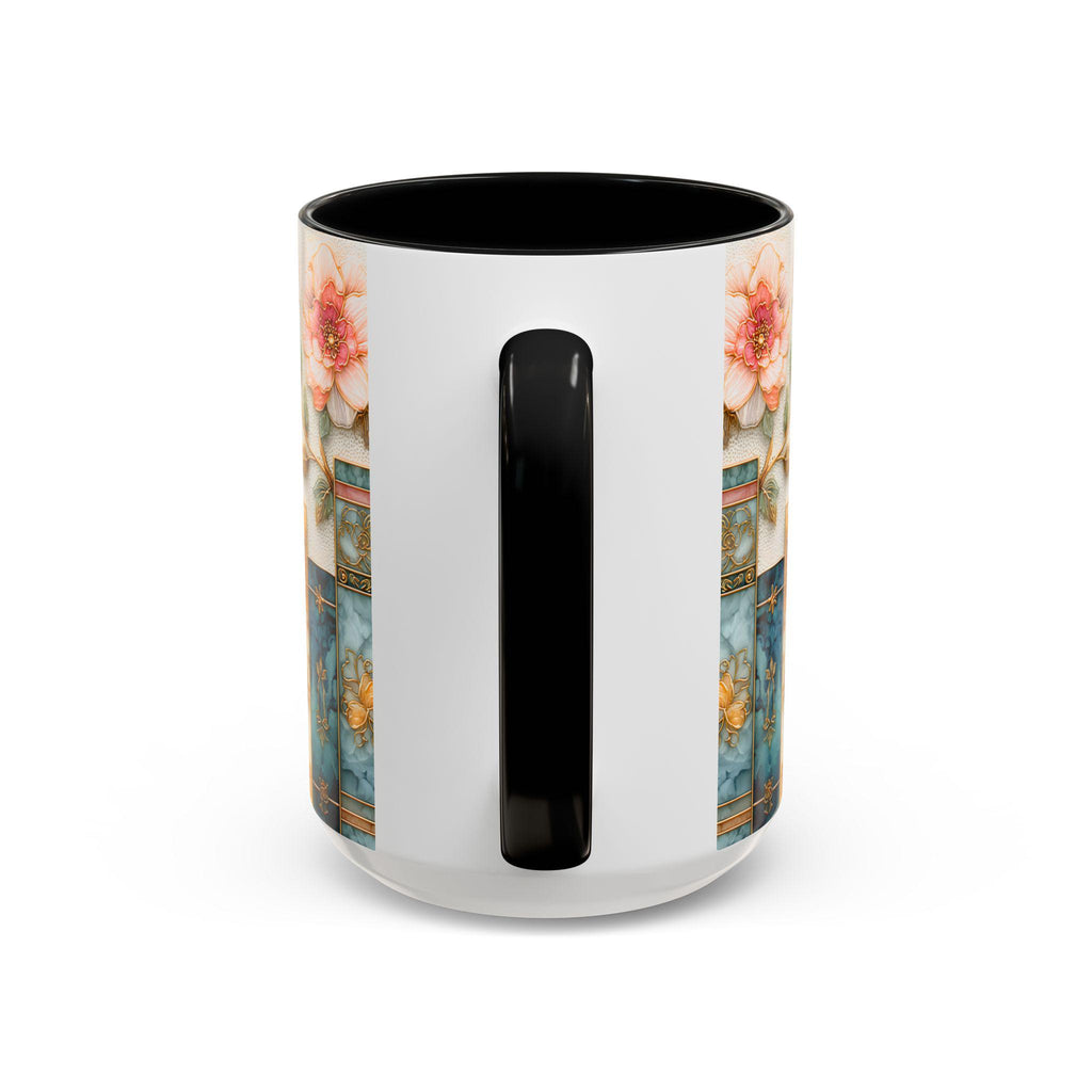 Book Lover Floral Bookshelf Coffee Mug, Stained Glass Style, Bookish Mom Gift