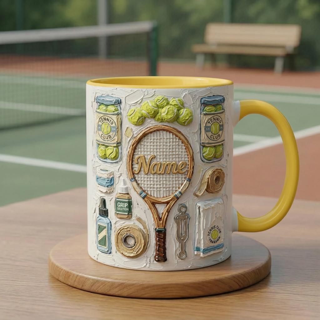 3D Tennis Mug, Oil Painting Effect Coffee Cup, Tennis Player Gift, Vintage Sports Mug, Tennis Lover Gift