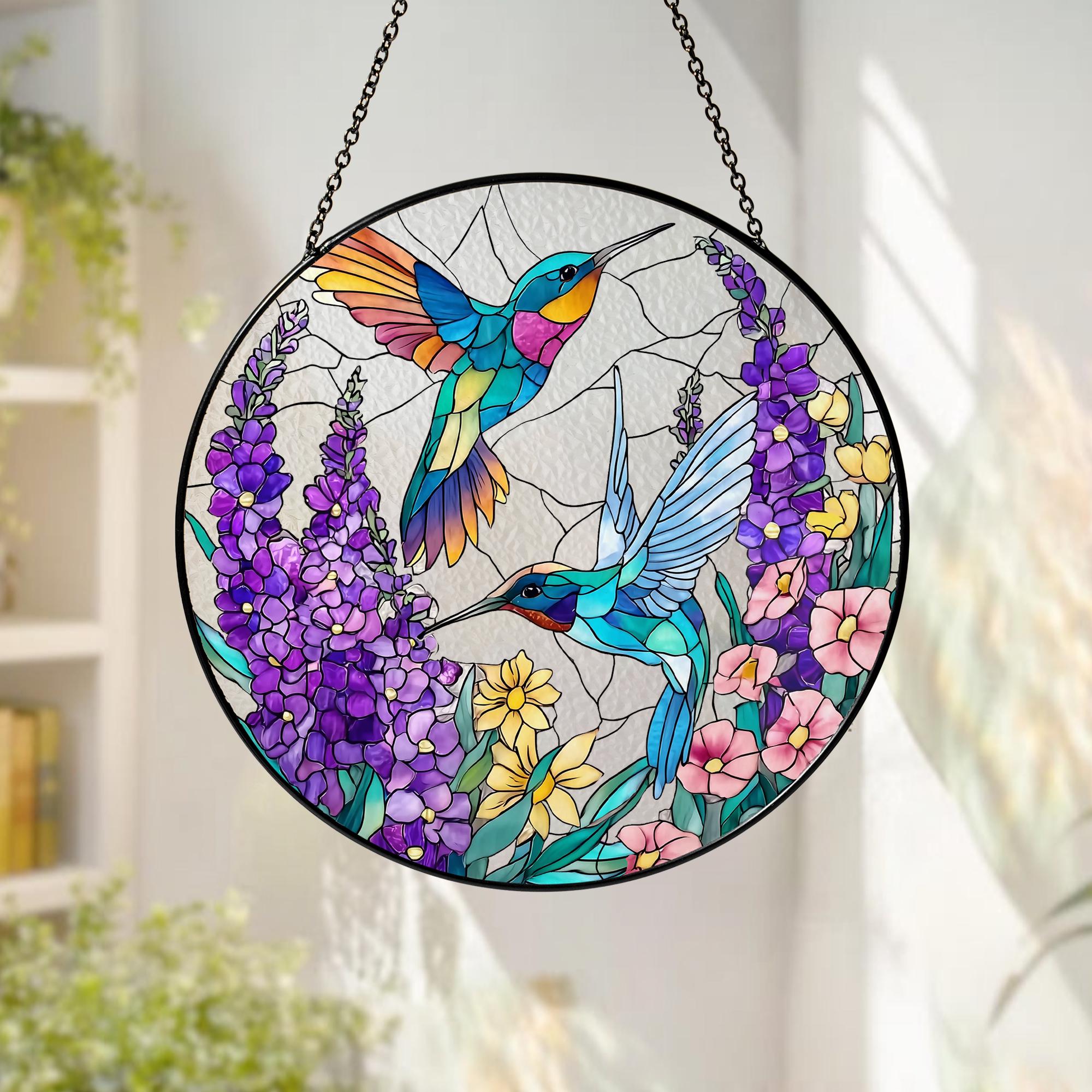 Hummingbird Glass Suncatcher,hummingbird Window Hanging,bird Memorial Suncatcher,bird Glass Art,gift for Mom or Grandma,sympathy Memory Gift
