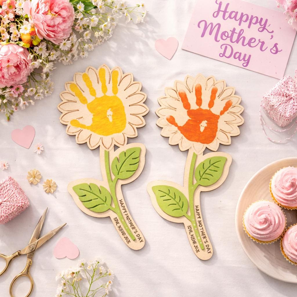 Personalized Mother’s Day Handprint Flower Sign, DIY First Mother's Day Handprint Sign, New Mom Mothers Day Gifts From Kids, Gift for Mom