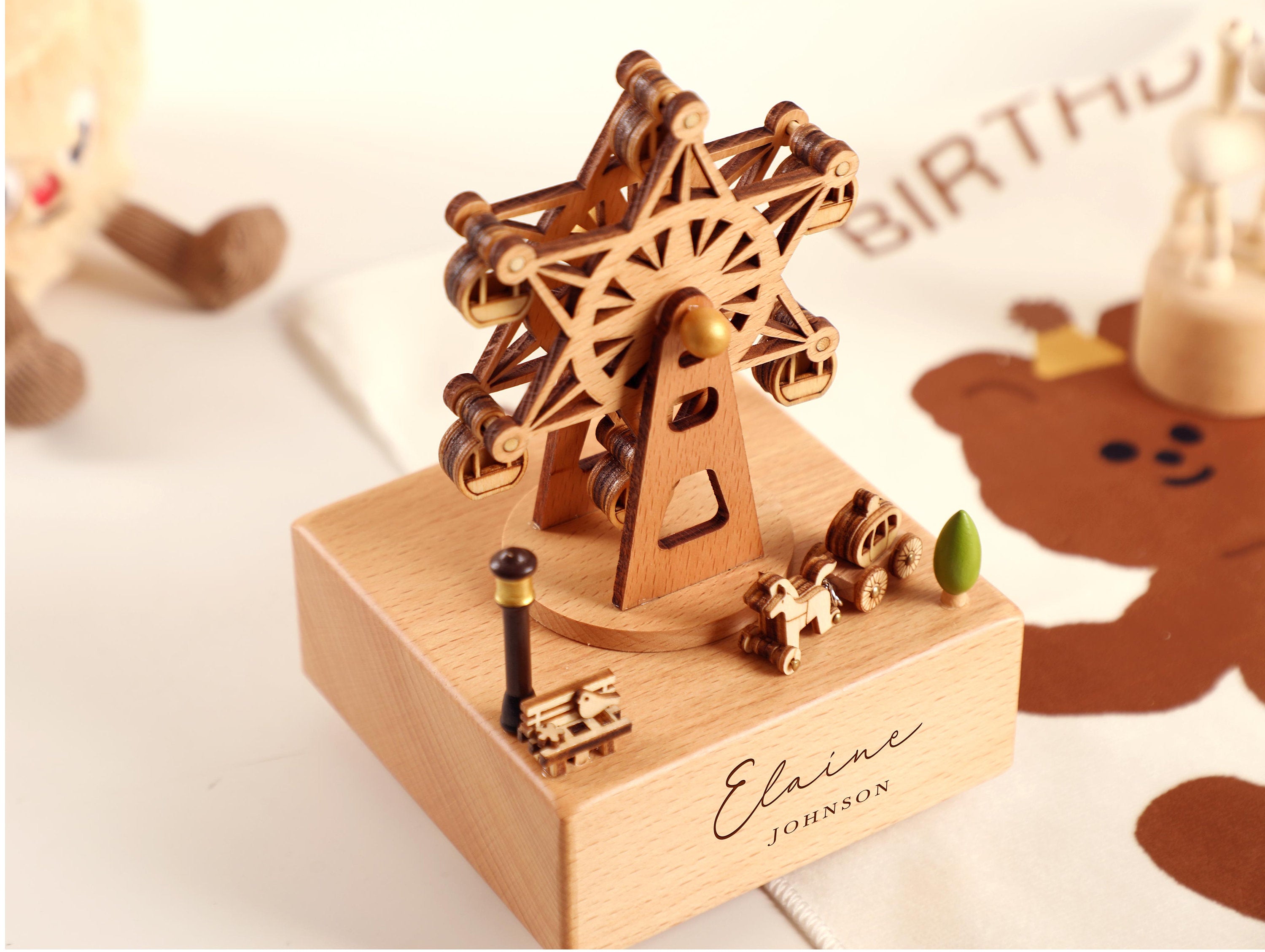 Ferris Wheel Birthday Music Box, Wooden Music Box, Custom Wooden Handmade Music Box, 1st Birthday, Personalised Music Box Gift, Baby Gift