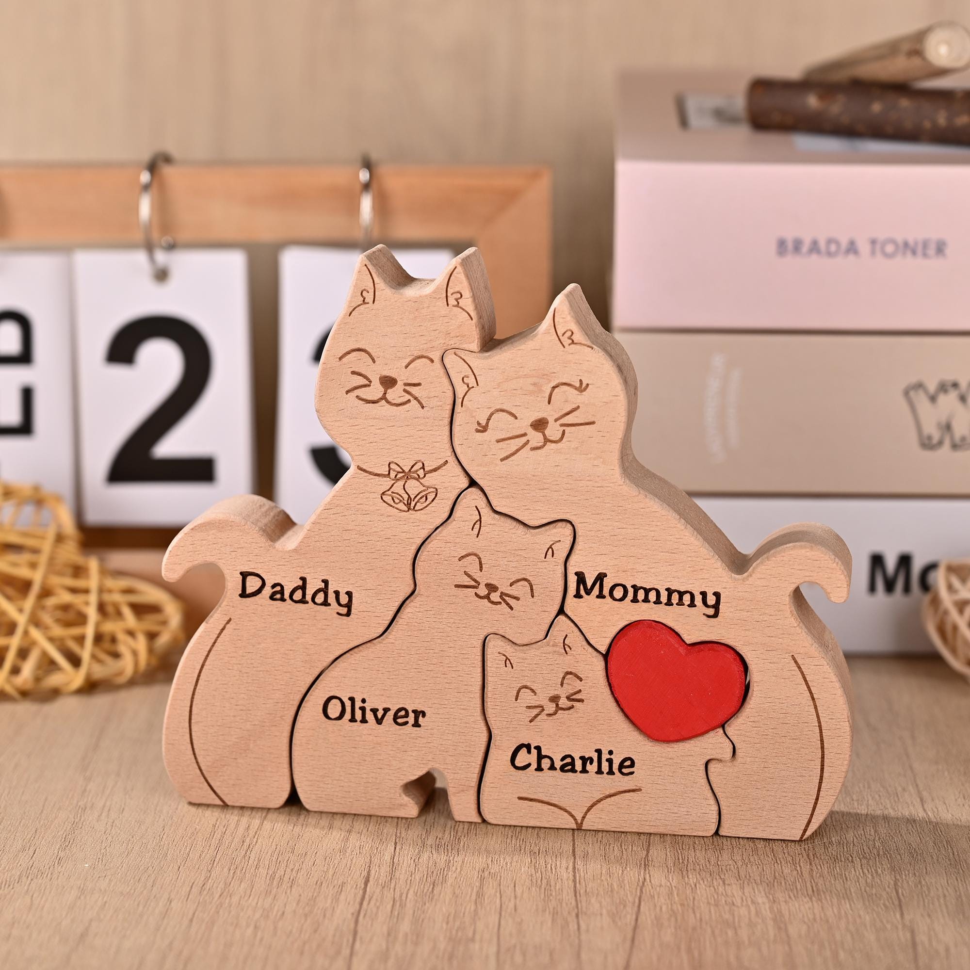 Cat Family Puzzle for 2-5, Wooden Cat Sculpture ,christmas Cat Toys, Gift for New Mom, Gifts for Cat Lovers, Birthday Gift for Grandma