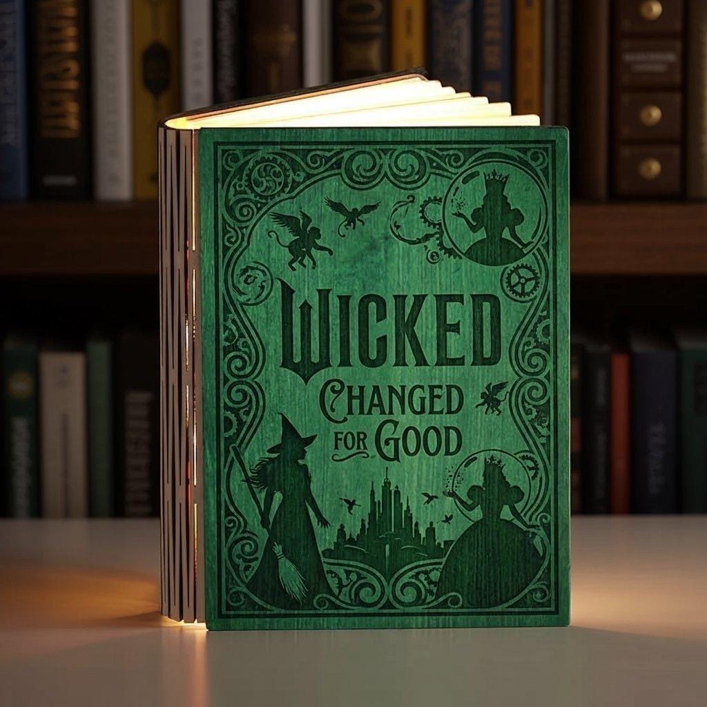 Wicked Book Lamp, Change for Good Folding Book Lamp, Wizard Night Light, Wicked Emerald City Reading Lamp, Wicked Fan Gift