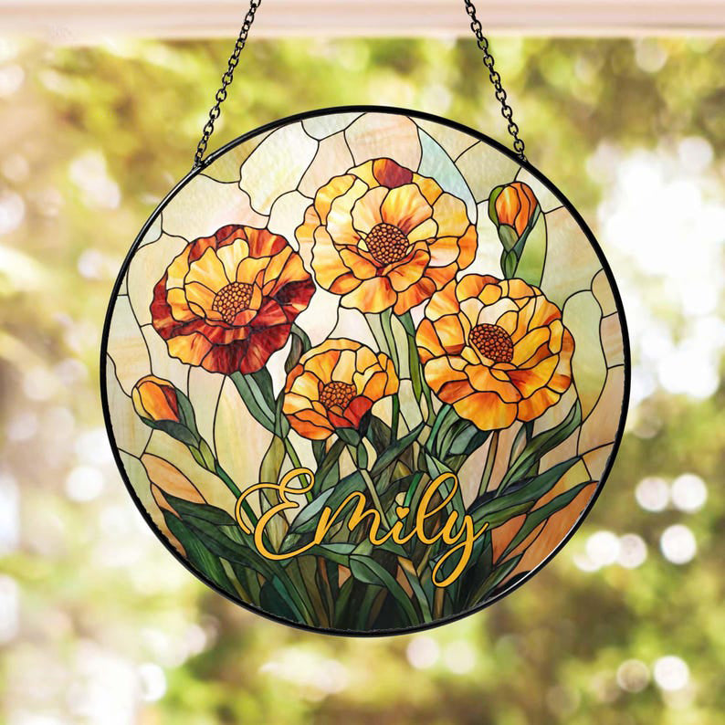 Birth Month Flower STAINED GLASS Suncatcher Window Hanging, Birth Flow