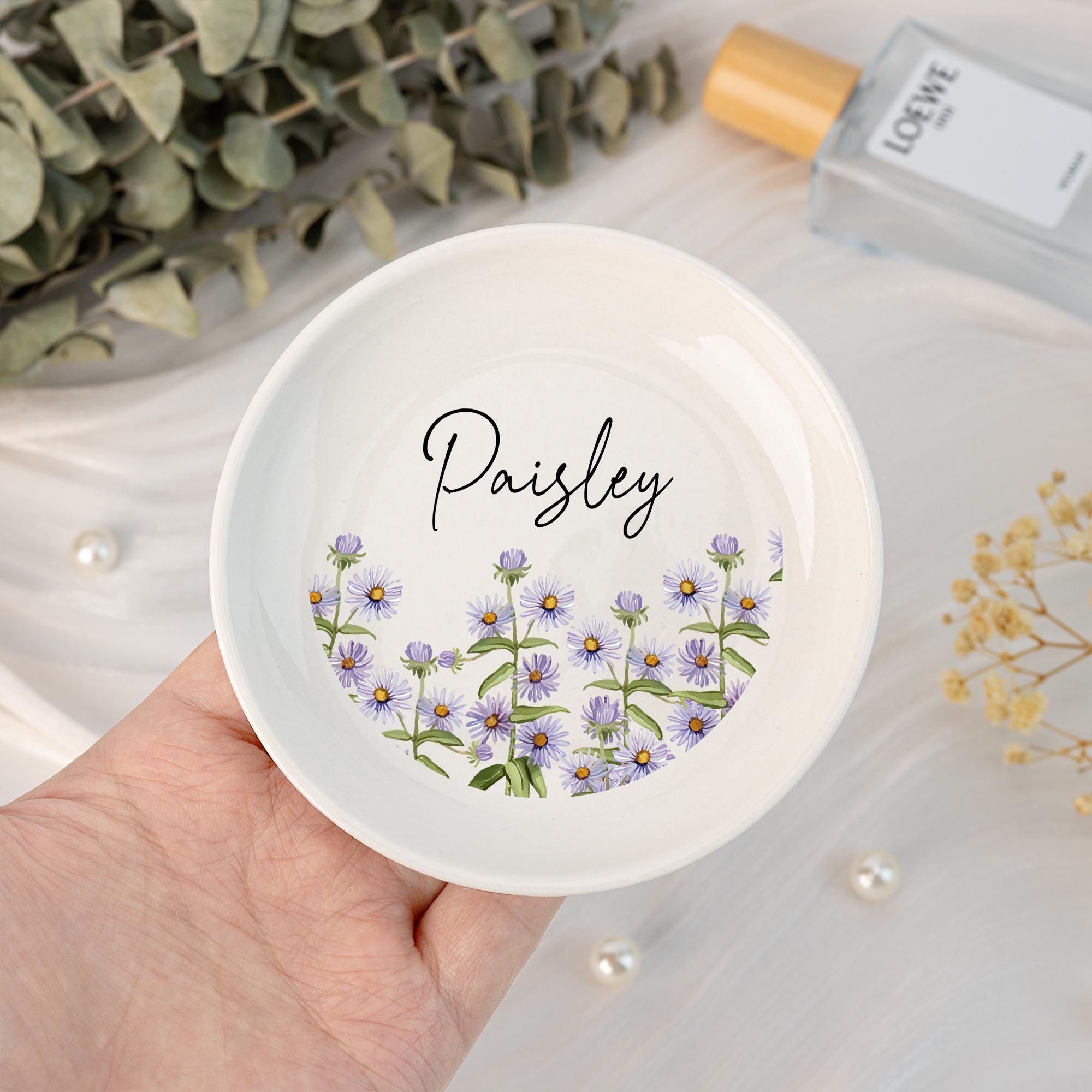 Personalized Birth Flower Jewelry Dish,custom Ceramic Ring Dish,wedding Bridesmaid Gifts,brithday Party Gift for Bestie,mother's Day Gifts