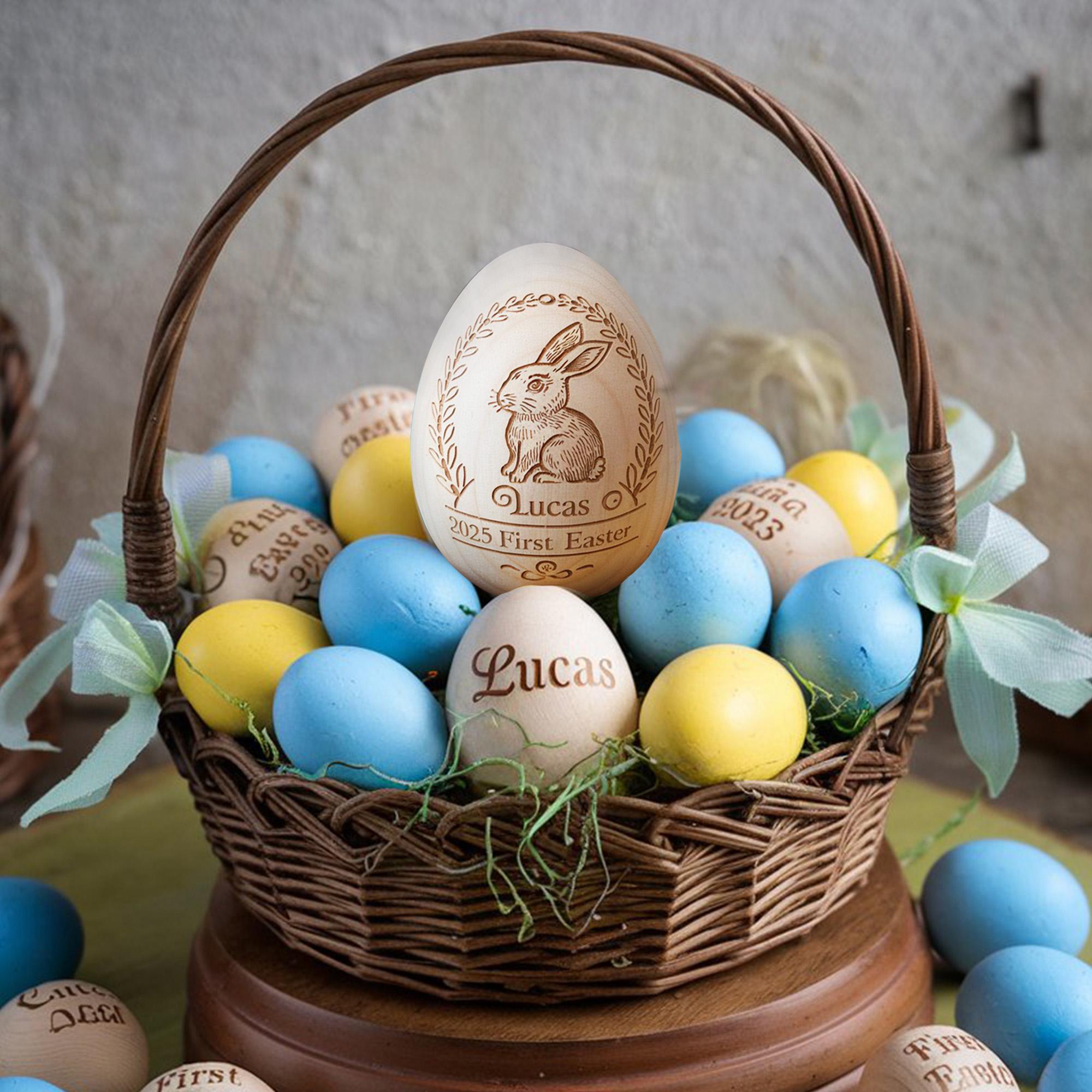 Personalized Musical Wooden Easter Egg Shakers, Custom Egg Cups, Engraved Egg Shaker Kids, Easter Gifts, Baby First Easter