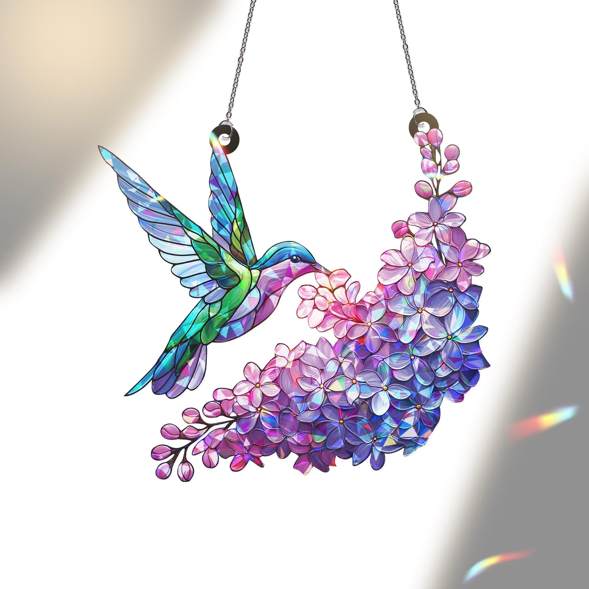 Hologram Acrylic Hummingbird Suncatcher_ Lilac Window Hanging
