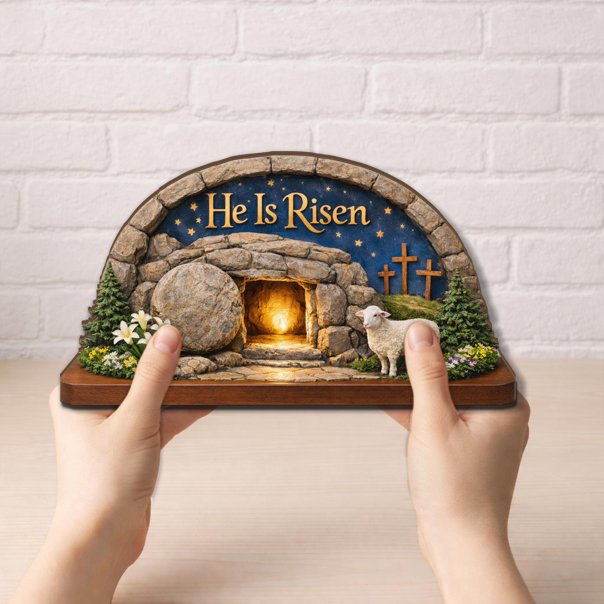 He is Risen Easter Wooden Decor, Empty Tomb Christian Easter Sign, Resurrection Scene Tabletop Decor, Religious Easter Gift