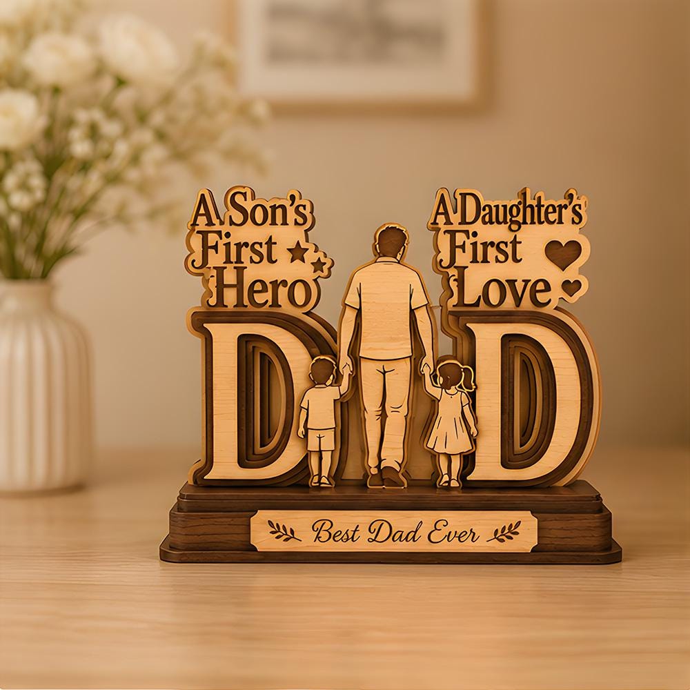 Wooden Dad Sign, Son's Hero Daughter's Love, Father's Day Gift, Papa Present