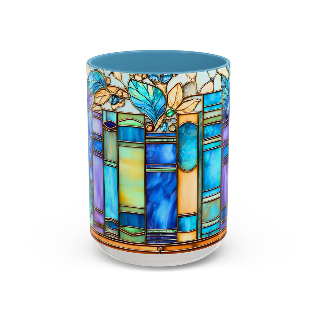 Floral Bookshelf Coffee Mug_ Faux Stained Glass Ceramic Bookish Cup Ceramic Drinkware Book Lovers
