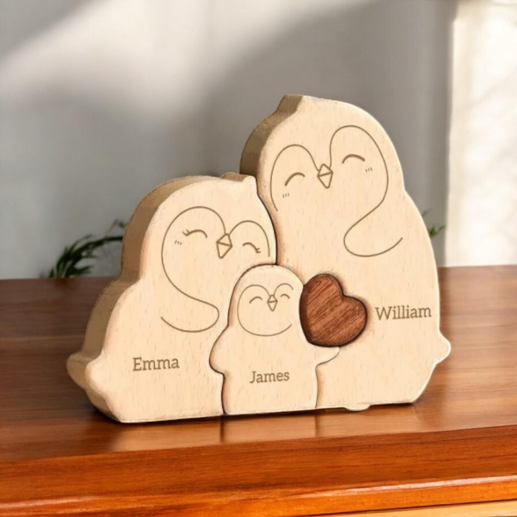 Personalized Penguin Family Puzzle, Custom Christmas Gift, Family Ornament, Baby Shower Decor, Family Gift, Family Keepsake, Penguin Gift