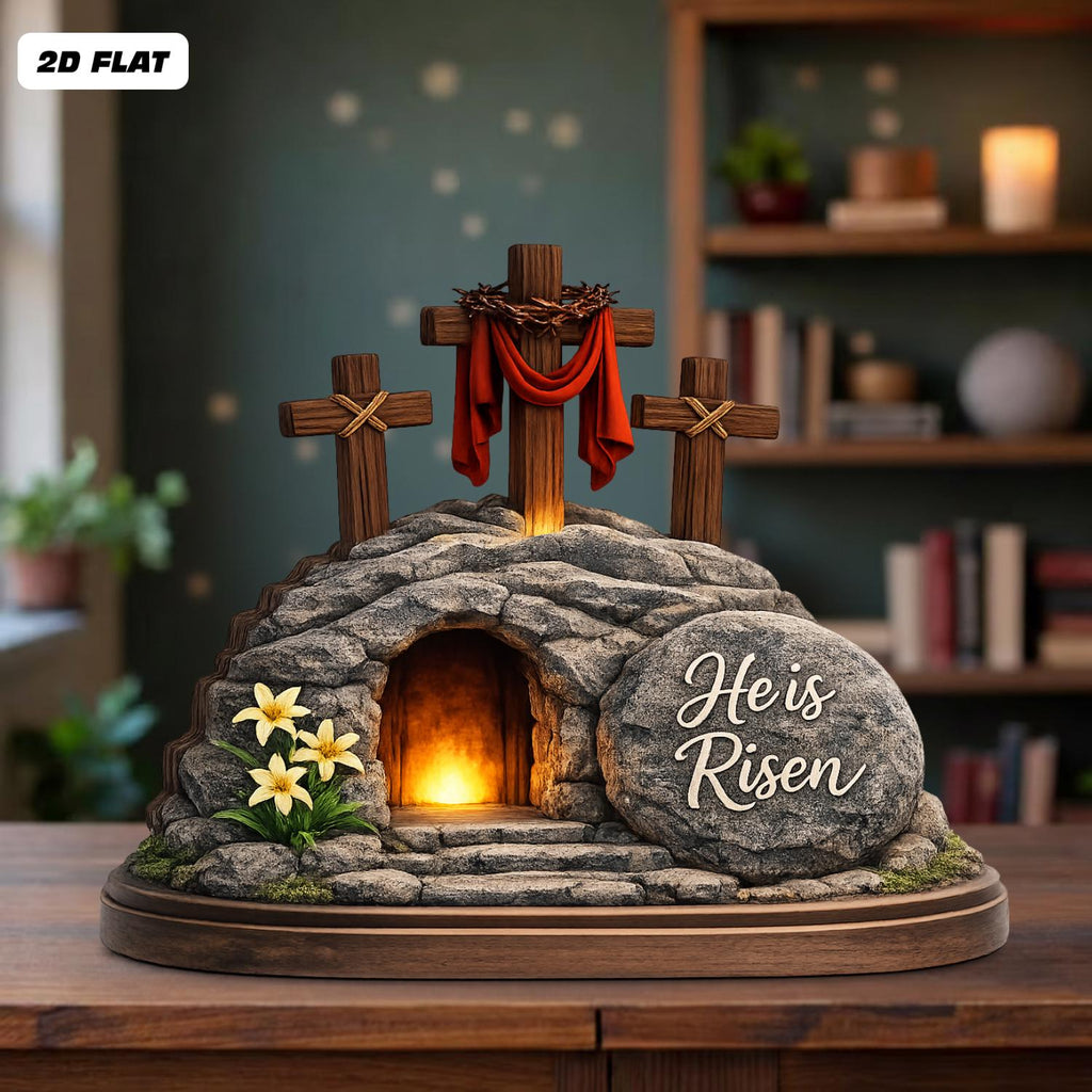 He is Risen Empty Tomb Wooden Block, Resurrection Scene Religious Easter Gift, Christian Home Decor, Easter Display, Religious Bible Verse