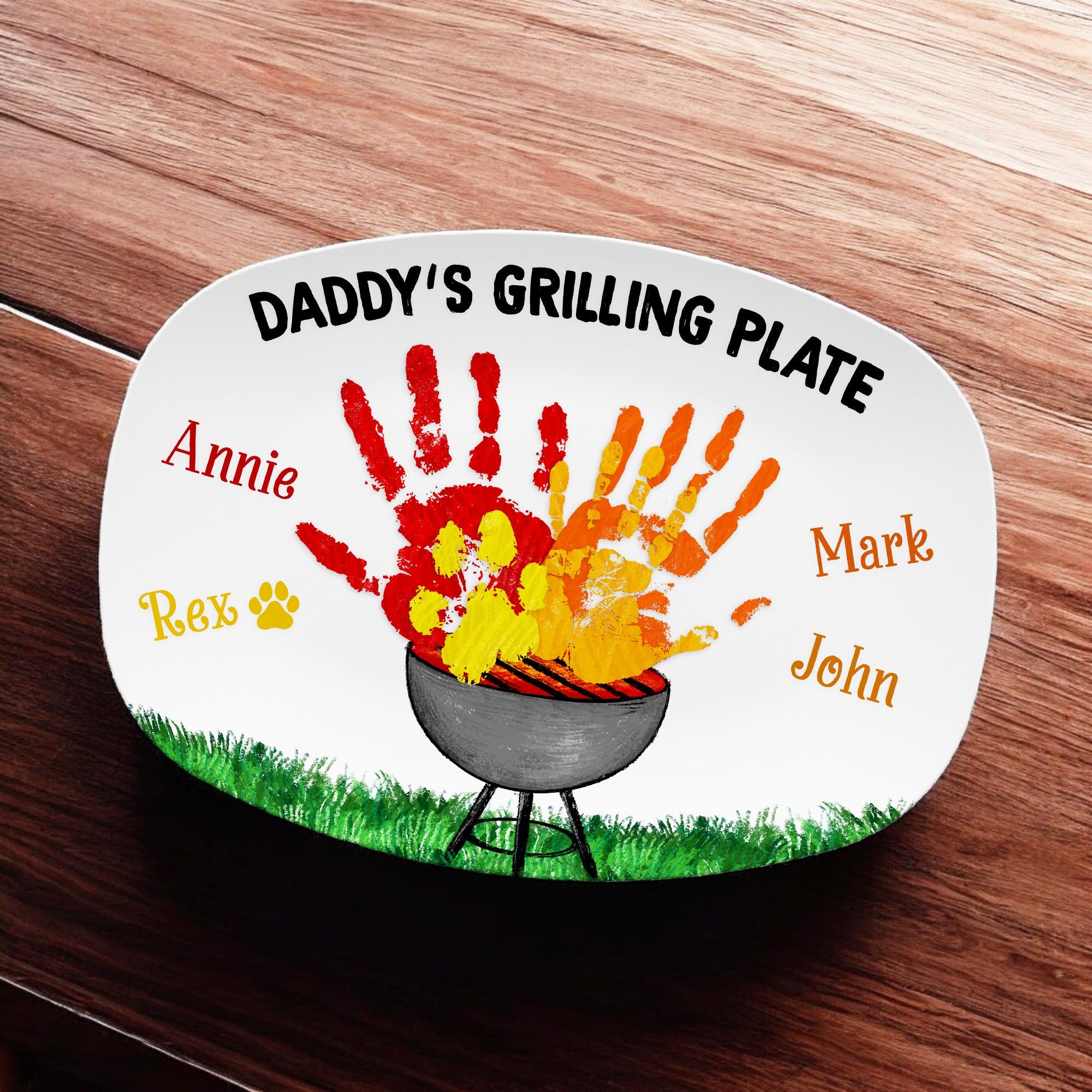 Custom Daddy's Grilling Plate Gifts - Personalized Dad Grilling Platter, Barbecue Plate for Dad, Father's Day Gift, Gift From Children
