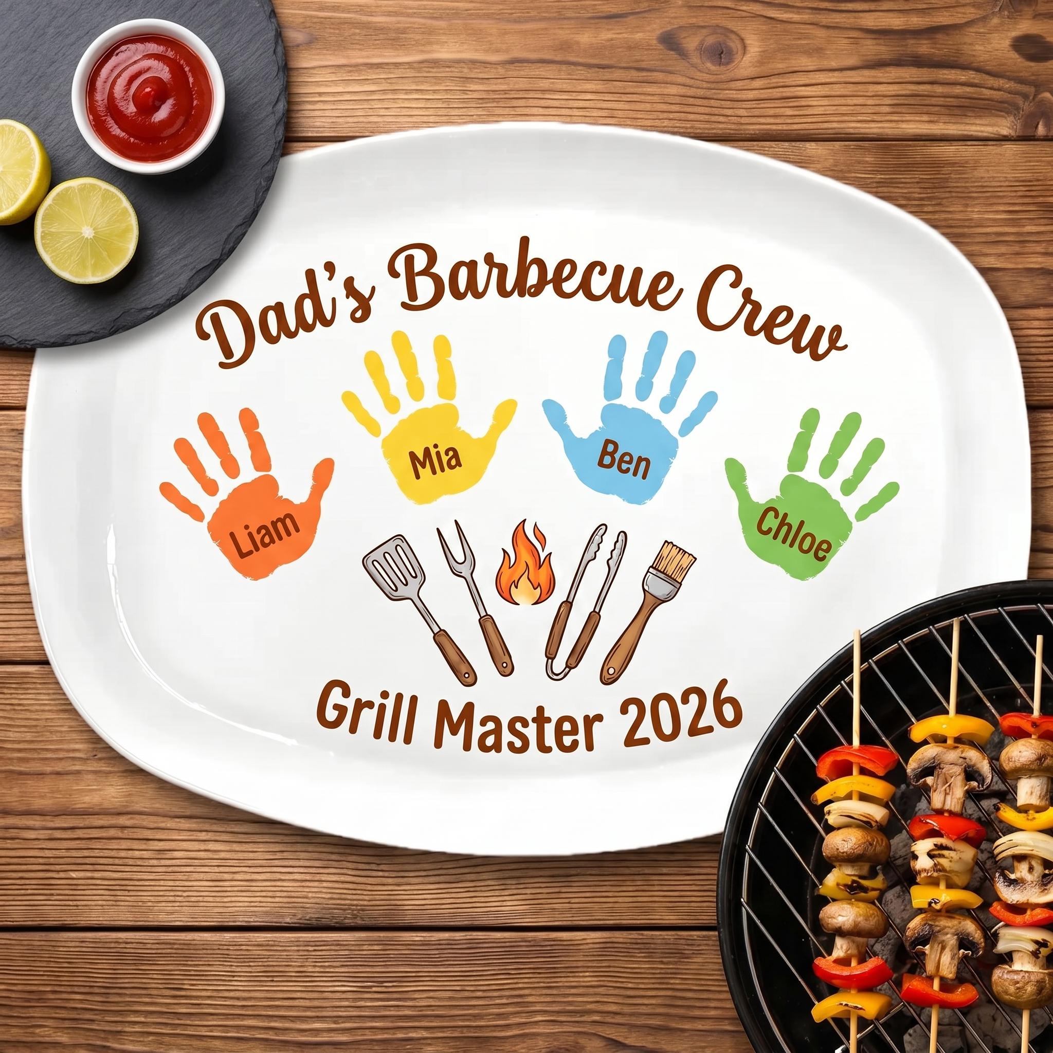 Personalized Dad Grilling Plate, Custom BBQ Platter, Fathers Day Gift, Grill Plate With Kids Name, Papa 2026 Gift, Grandpa Plate F1073