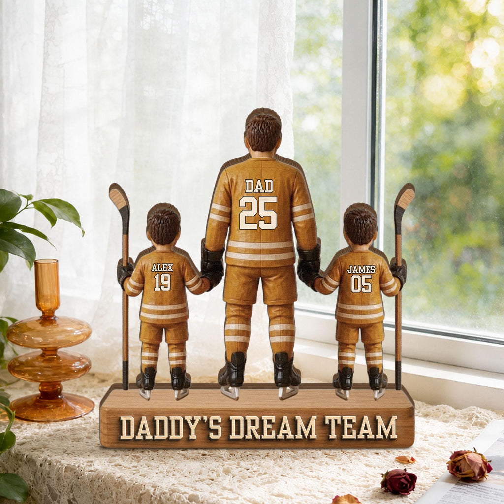 Personalized Hockey Dad Wooden Block, Custom Name and Number Wooden Block, Father’s Day Decor, Sports Dad Keepsake, Family Wood Sign