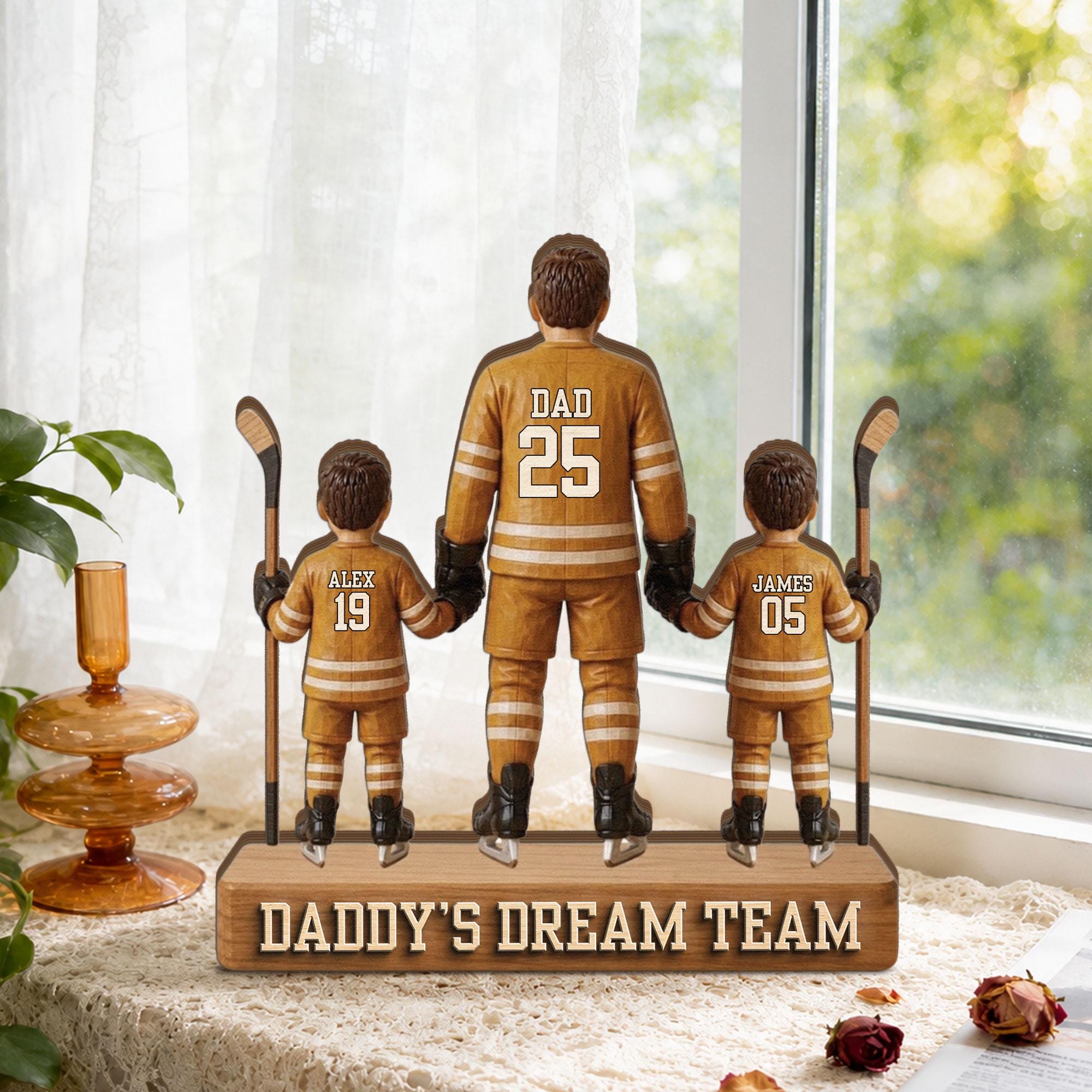 Personalized Hockey Dad Wooden Block, Custom Name and Number Wooden Block, Father’s Day Decor, Sports Dad Keepsake, Family Wood Sign