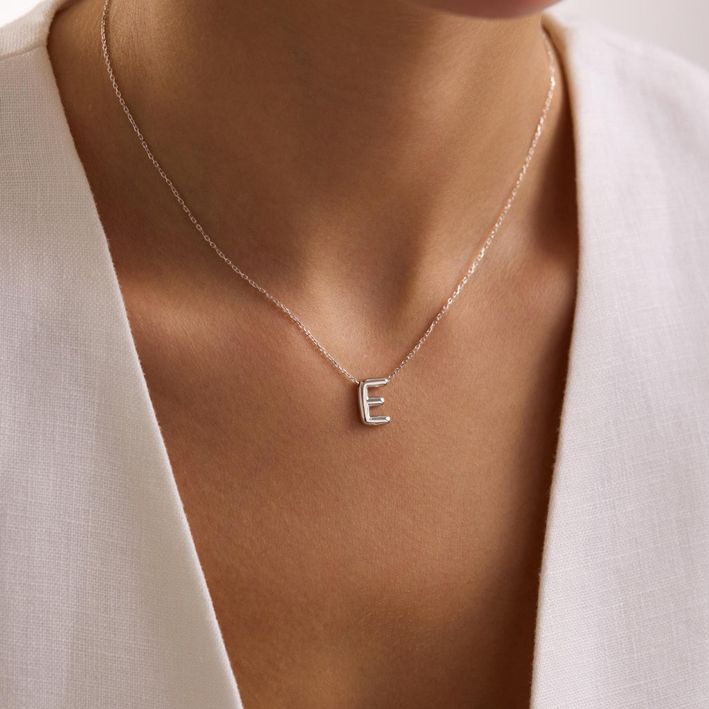 Sterling Silver 3D Bubble Initial Necklace – Custom Letter Pendant, 3D Bubble Letter Necklace, Solid 925 Silver Initial Pendant