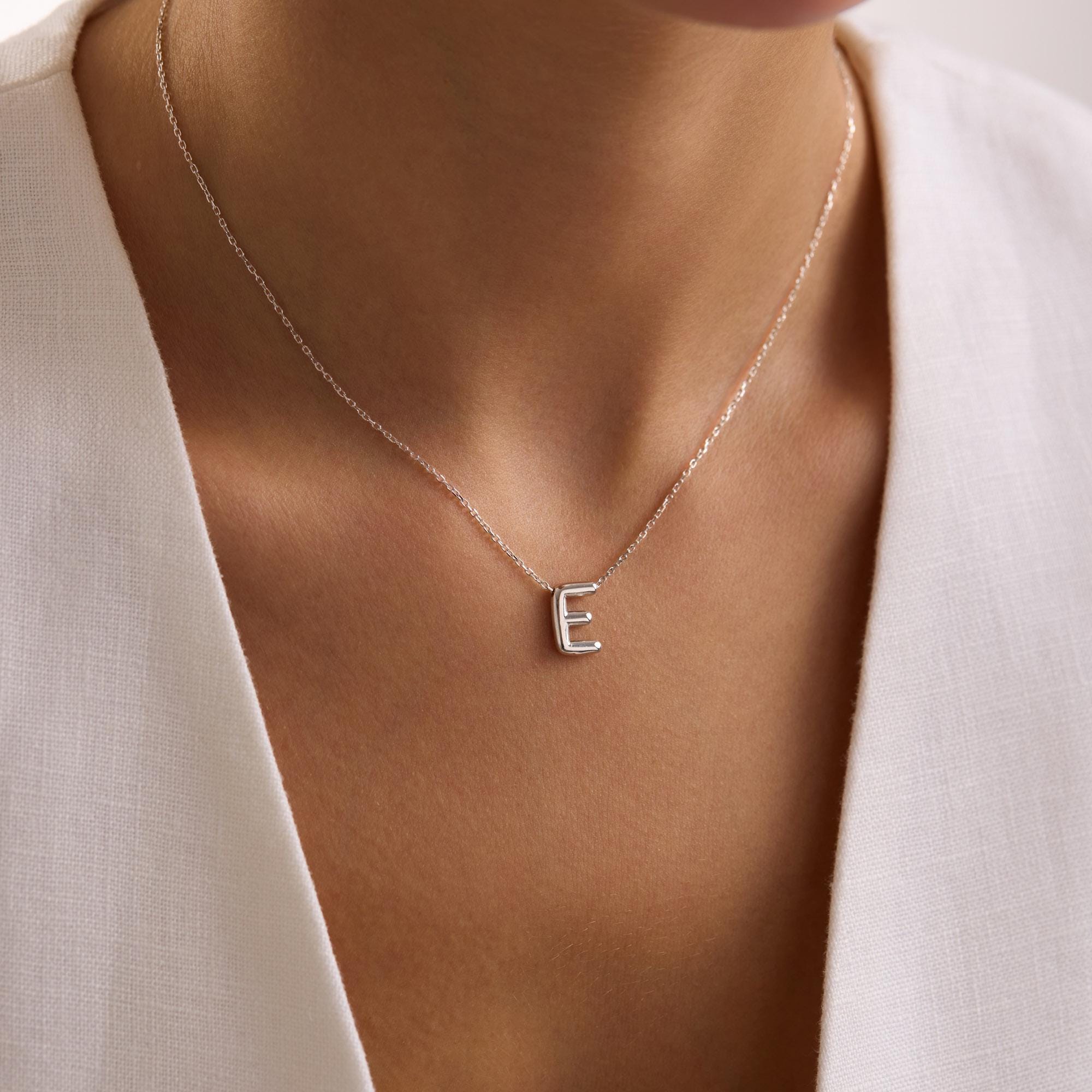 Sterling Silver 3D Bubble Initial Necklace – Custom Letter Pendant, 3D Bubble Letter Necklace, Solid 925 Silver Initial Pendant