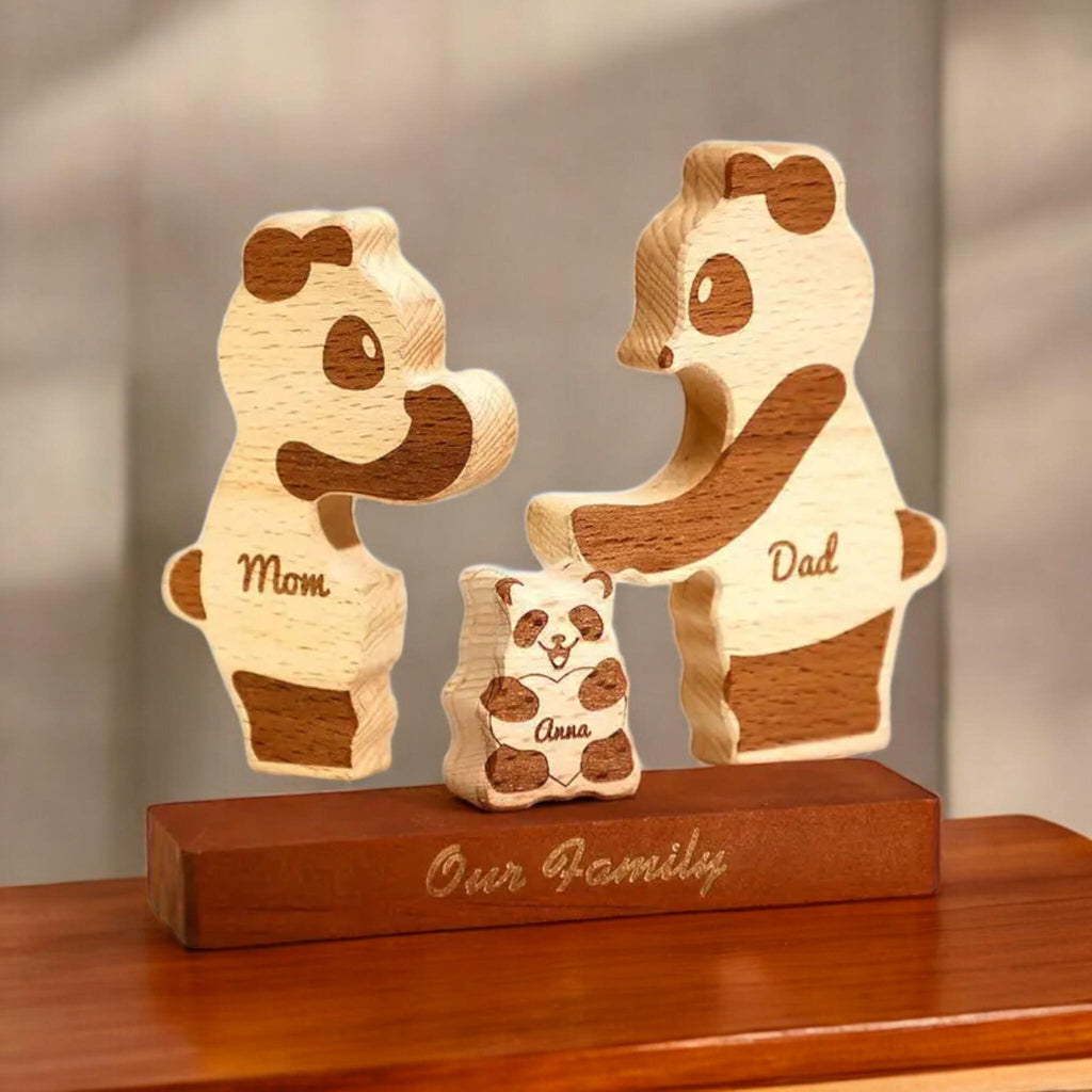 Custom Panda Family Puzzle, Personalised Wood Gift, Cute Animal Family Ornament, Nursery Decor, Baby Shower, Christmas Keepsake, Panda Gift