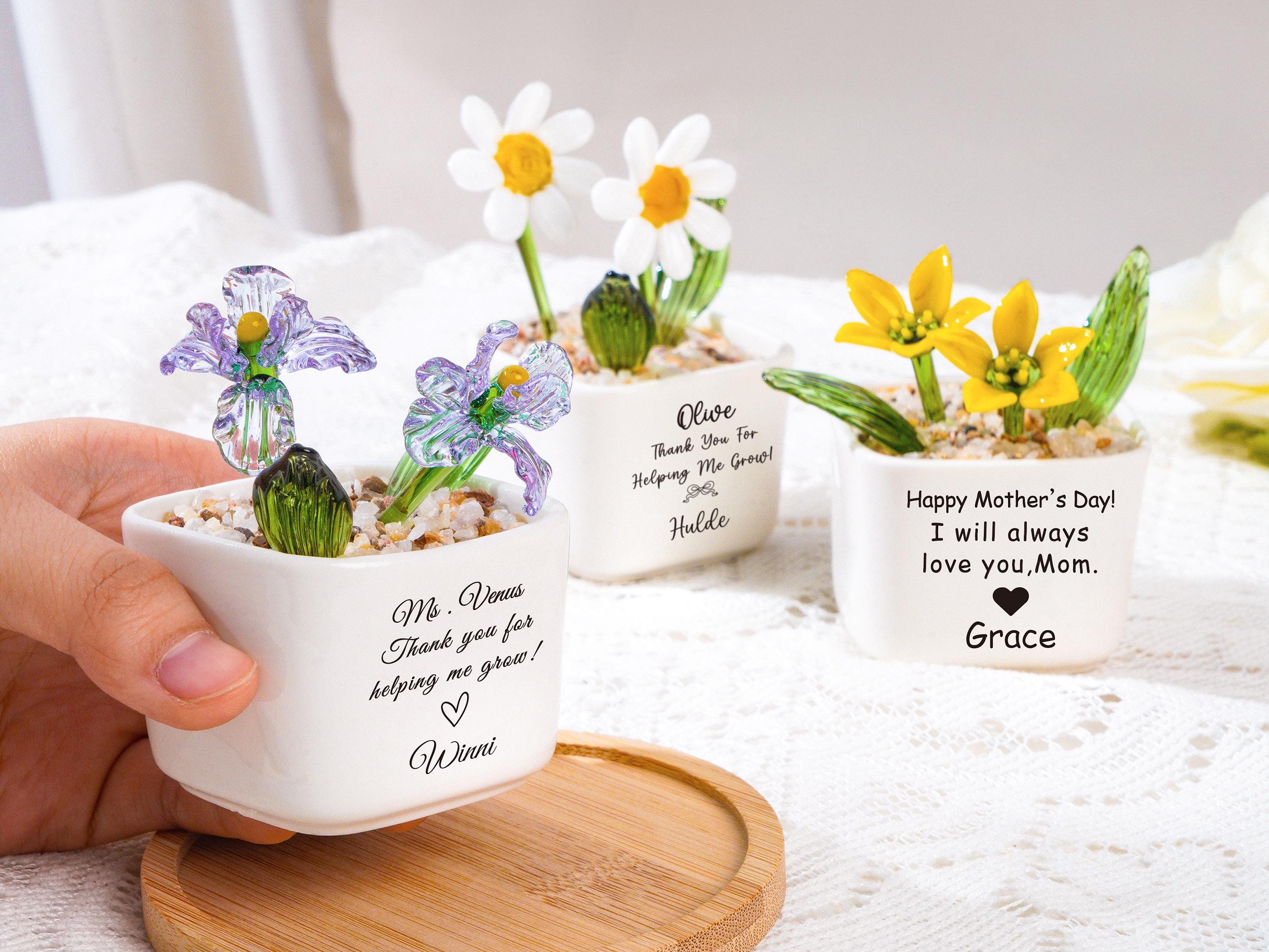 Stained Glass Succulent Cactus, Custom Potted Plant Figurine, Teacher Appreciation Gift, Thank You for Helping Me Grow, Thank You Gift