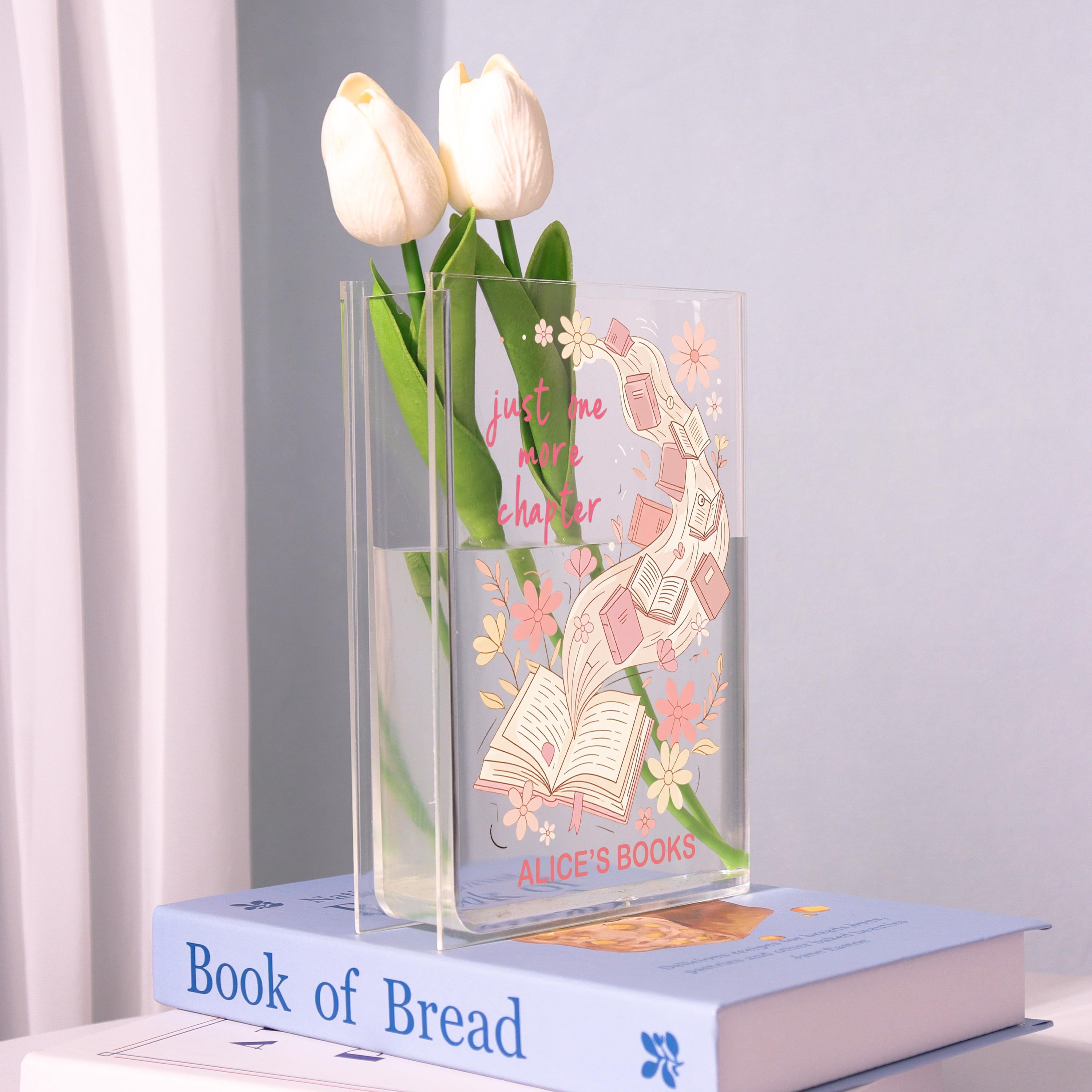 Just One More Chapter Acrylic Book Vase, Reading Quote Bookish Vase, Floral Book Shaped Vase, Aesthetic Decor, Custom Gift for Book Lovers