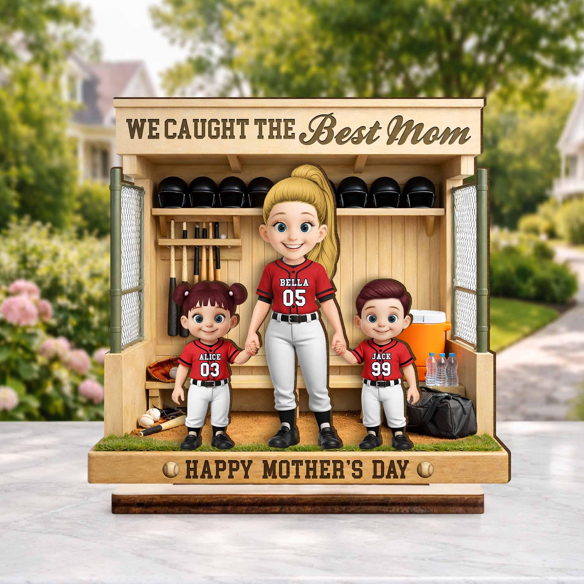 Personalized Baseball Mom Diorama, Custom Dugout Keepsake, Mother's Day Gift, Kids Names Plaque