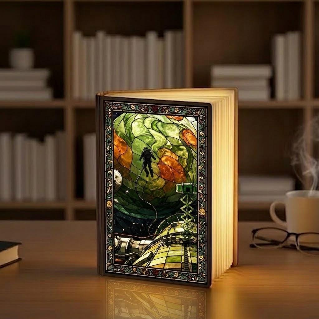 Project Hail Mary Book Lamp, Home of Astrophage, Ryland Grace & Rocky Bookshelf Decor Stained Glass, LED Foldable Book Lamp, Scifi Book Gift
