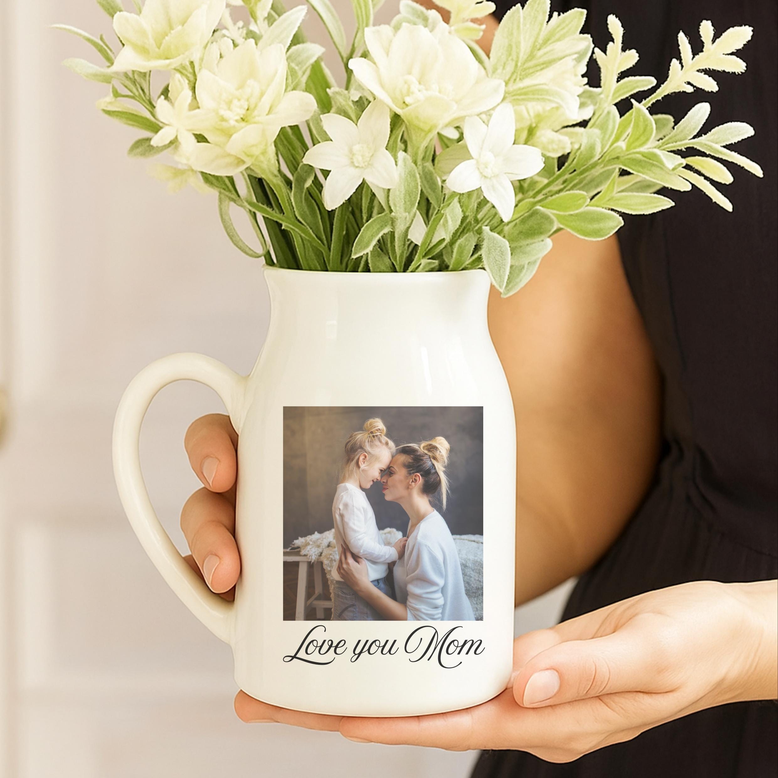 Personalised Nana Grandma Floral Ceramic Vase, Custom Photo Mother's Day Flower Vase, Mothers Day Gift, Personalized Photo Gifts, Nana Gift