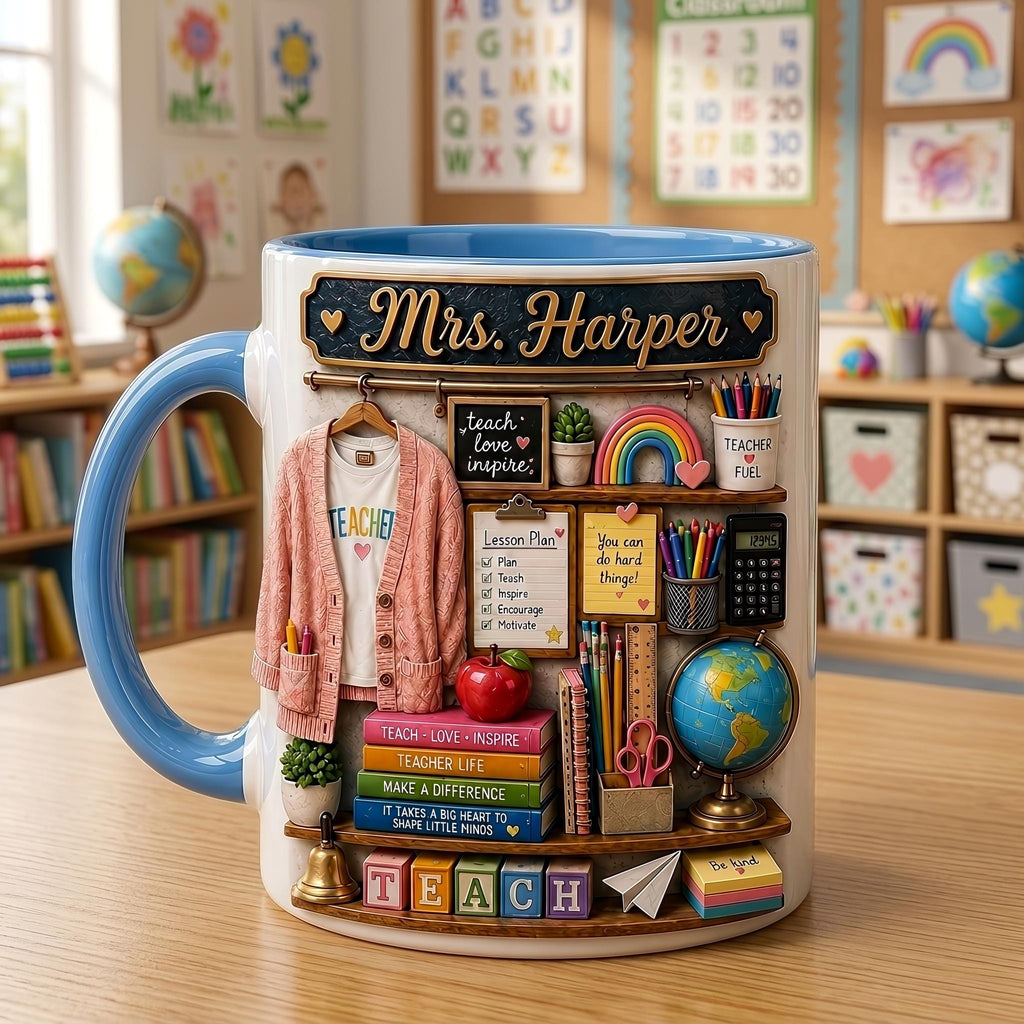 Personalized Teacher Mug, Custom Classroom Coffee Cup With Teacher Name, Cute Teacher Appreciation Gift, Preschool Teacher Mug