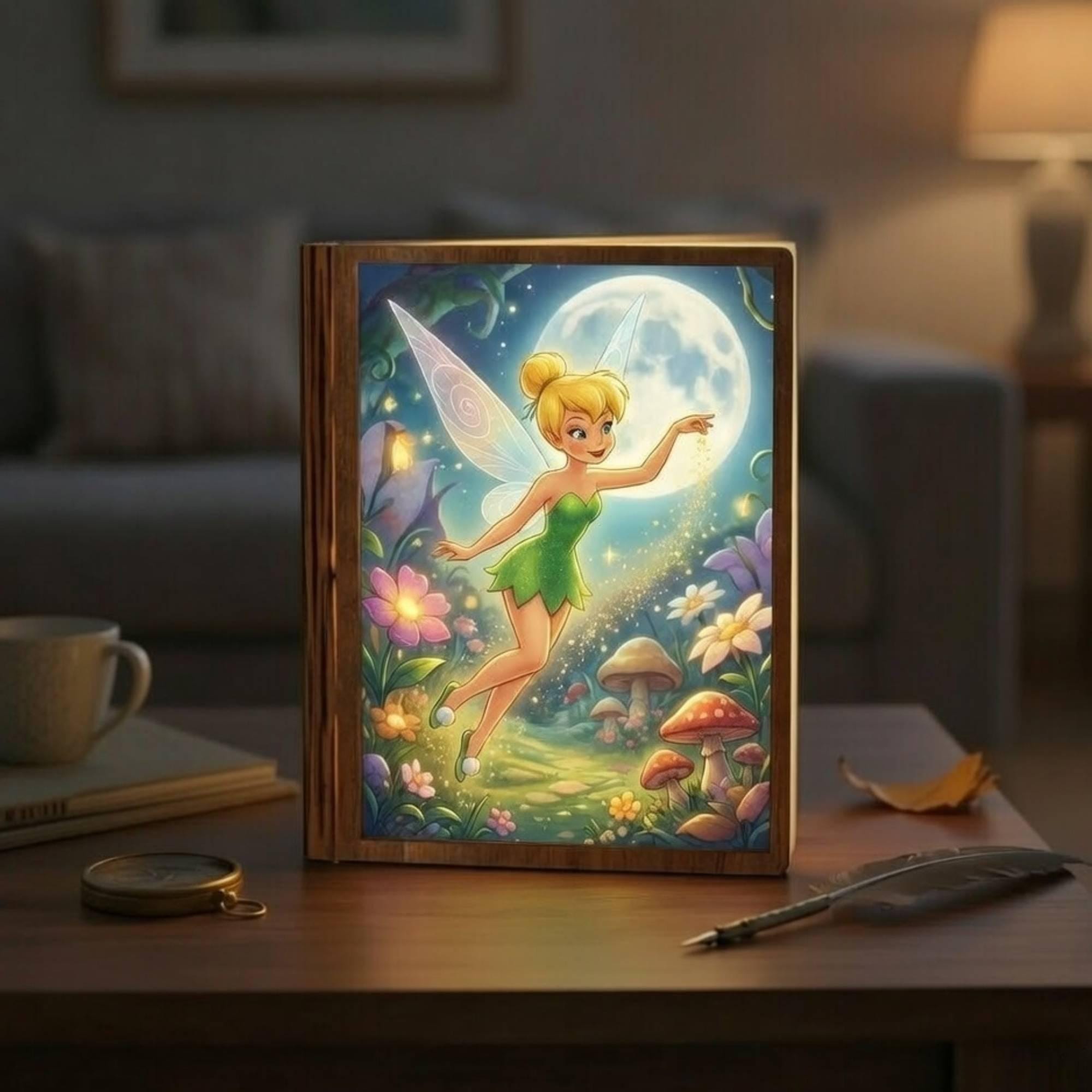 Personalized Tinkerbell Book Lamp, Folding LED Wooden Night Light, Magical Disney Inspired Nursery Decor, Unique Birthday Gift for Girls