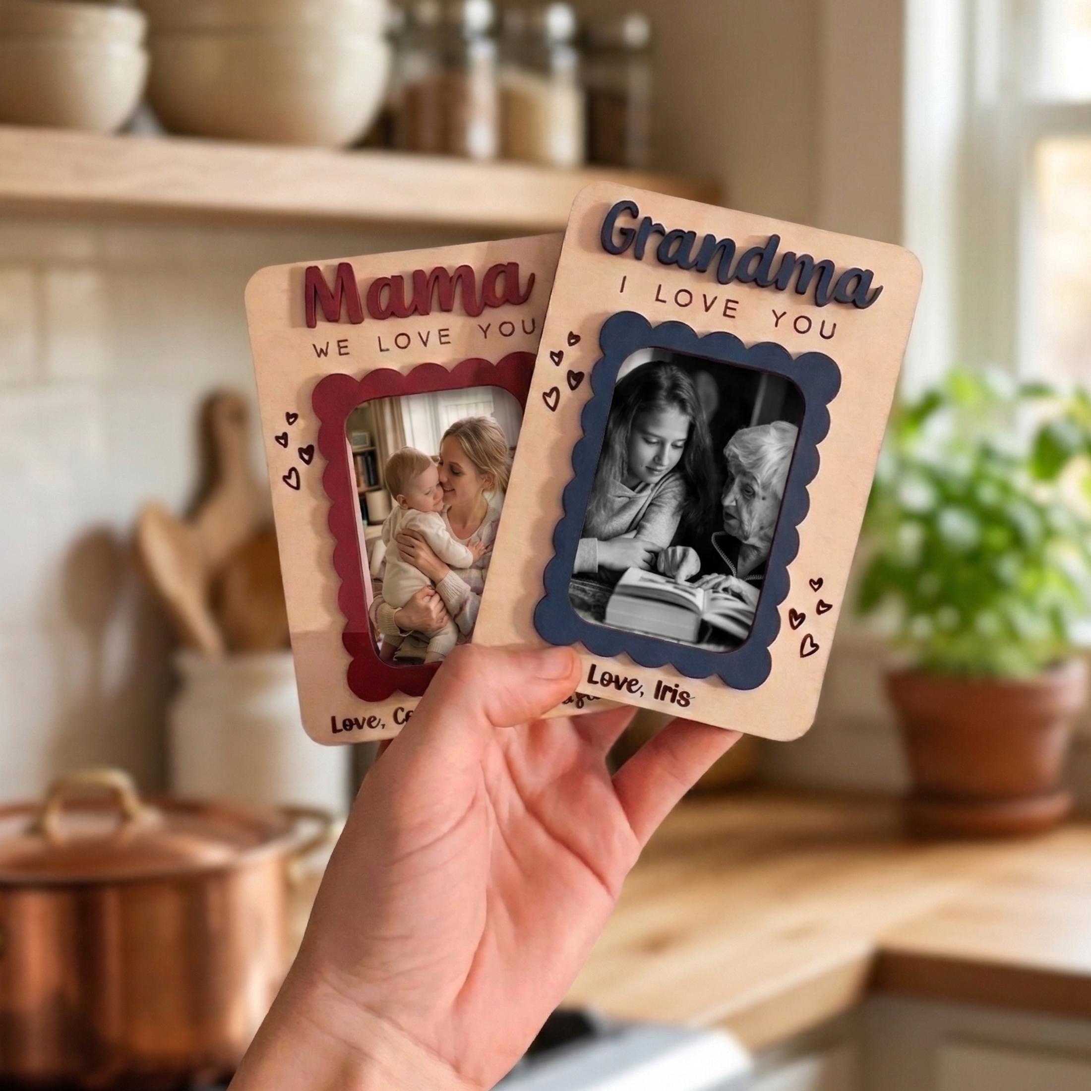 Custom Photo Magnet for Mom &grandma, Custom Wood Picture Frame, Mother's Day Gift From Kid, Kids Photo Gift, Mother’s Day Family Keepsake