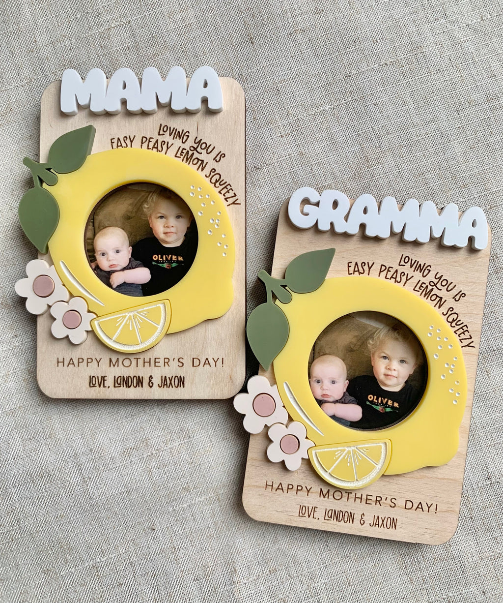 Personalized Lemon Photo Magnet, Mother's Day Gift, Fridge Photo Magnet, Kid Photo Frame, Gift for Grandma