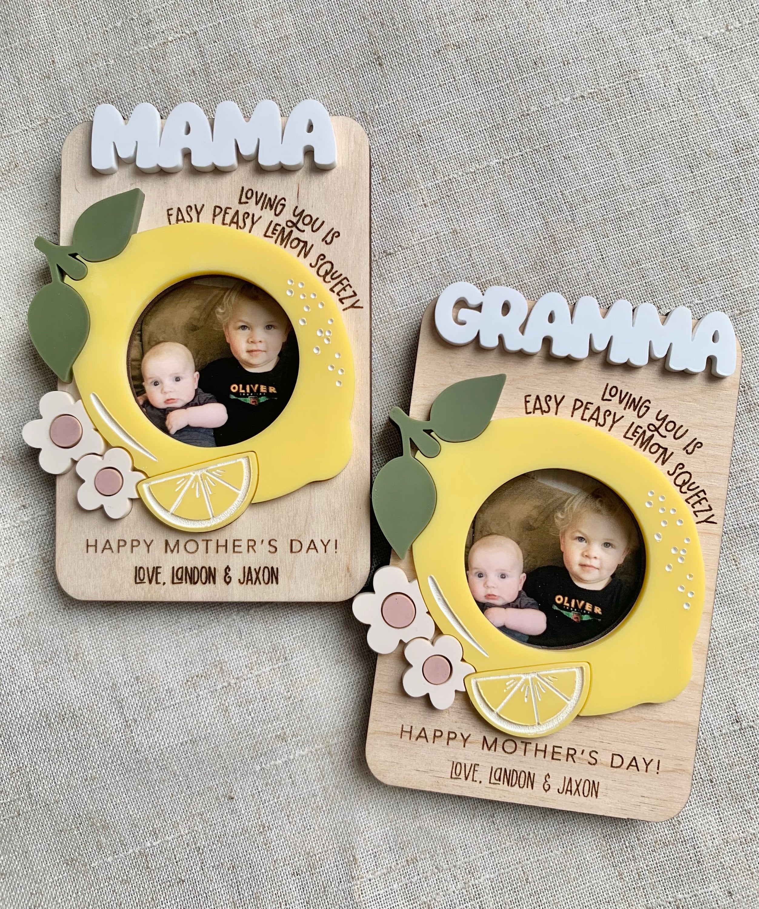 Personalized Lemon Photo Magnet, Mother's Day Gift, Fridge Photo Magnet, Kid Photo Frame, Gift for Grandma