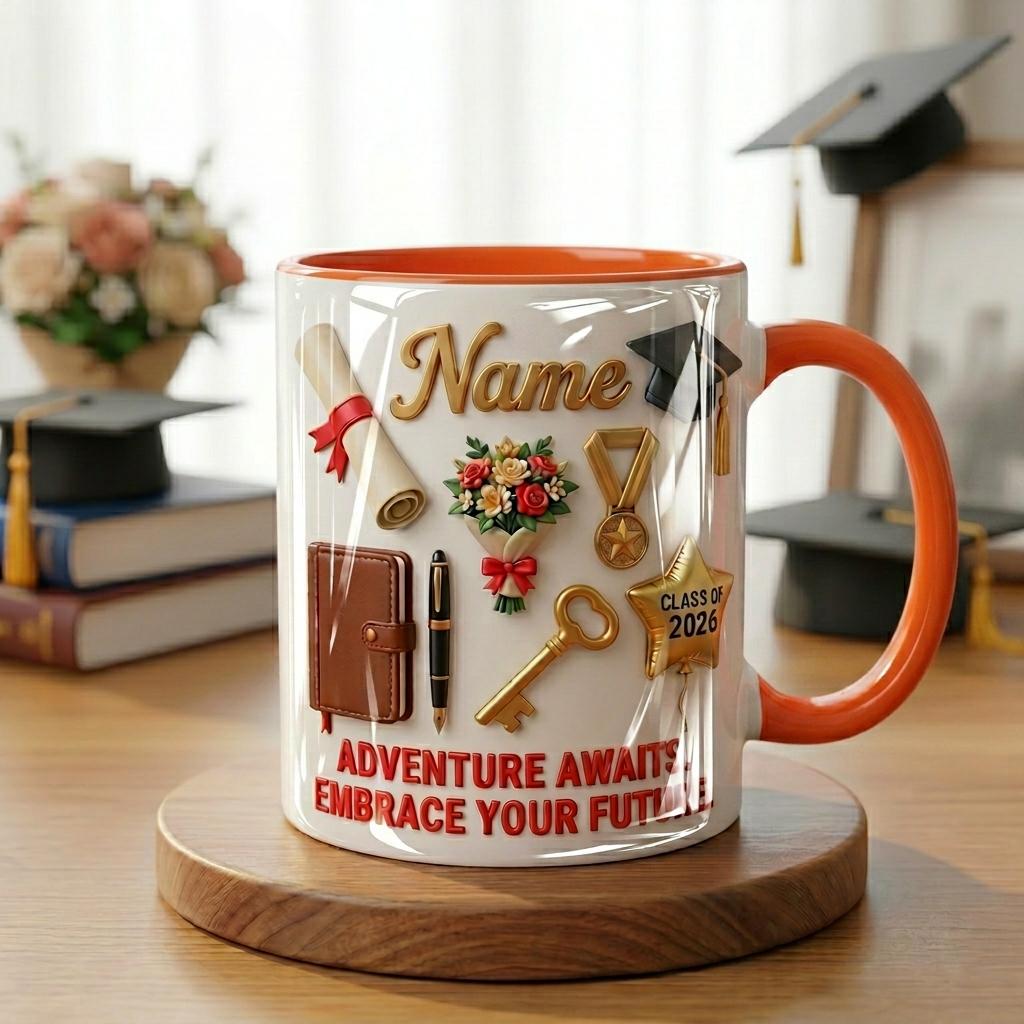 Personalized Graduation 2026 Mug, Faux 3D Effect Ceramic Coffee Cup, Custom Senior Keepsake Gift, Congrats Grad Mug
