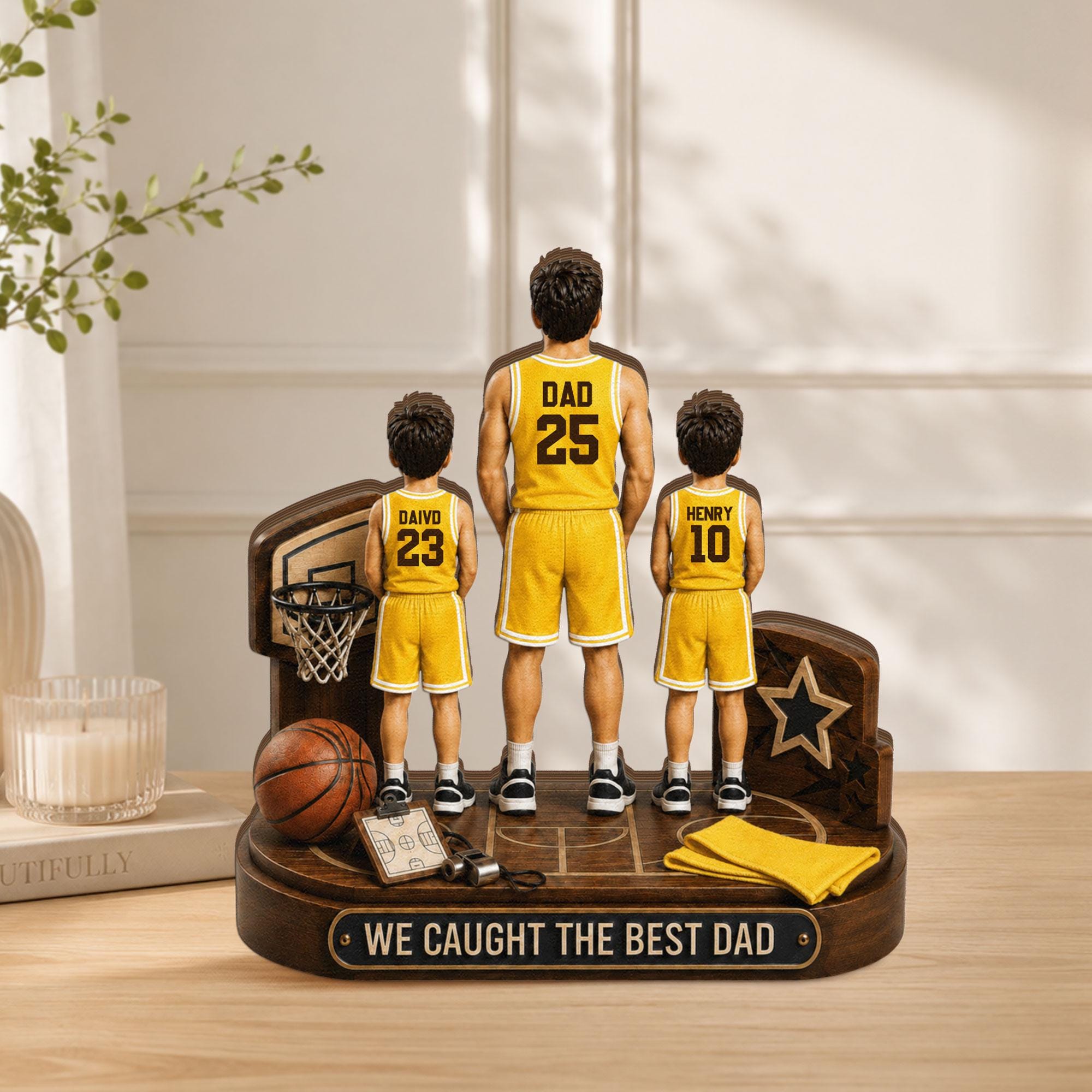 Wooden Dad Sign, Son's Hero Daughter's Love, Father's Day Gift, Papa PPersonalized Basketball Dad Wooden Block, Custom Kids Names Gift, Father’s Day Decor, Basketball Dad Keepsake, Family Wood Sign