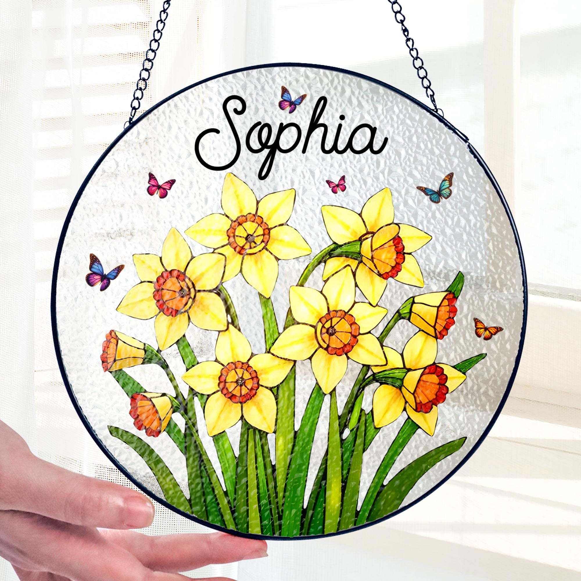 Custom Birth Flower Stained Glass Suncatcher, Birth Month Flower Stained Glass Suncatcher,birth Flower Memorial Gift,mother Day Gift for Mom