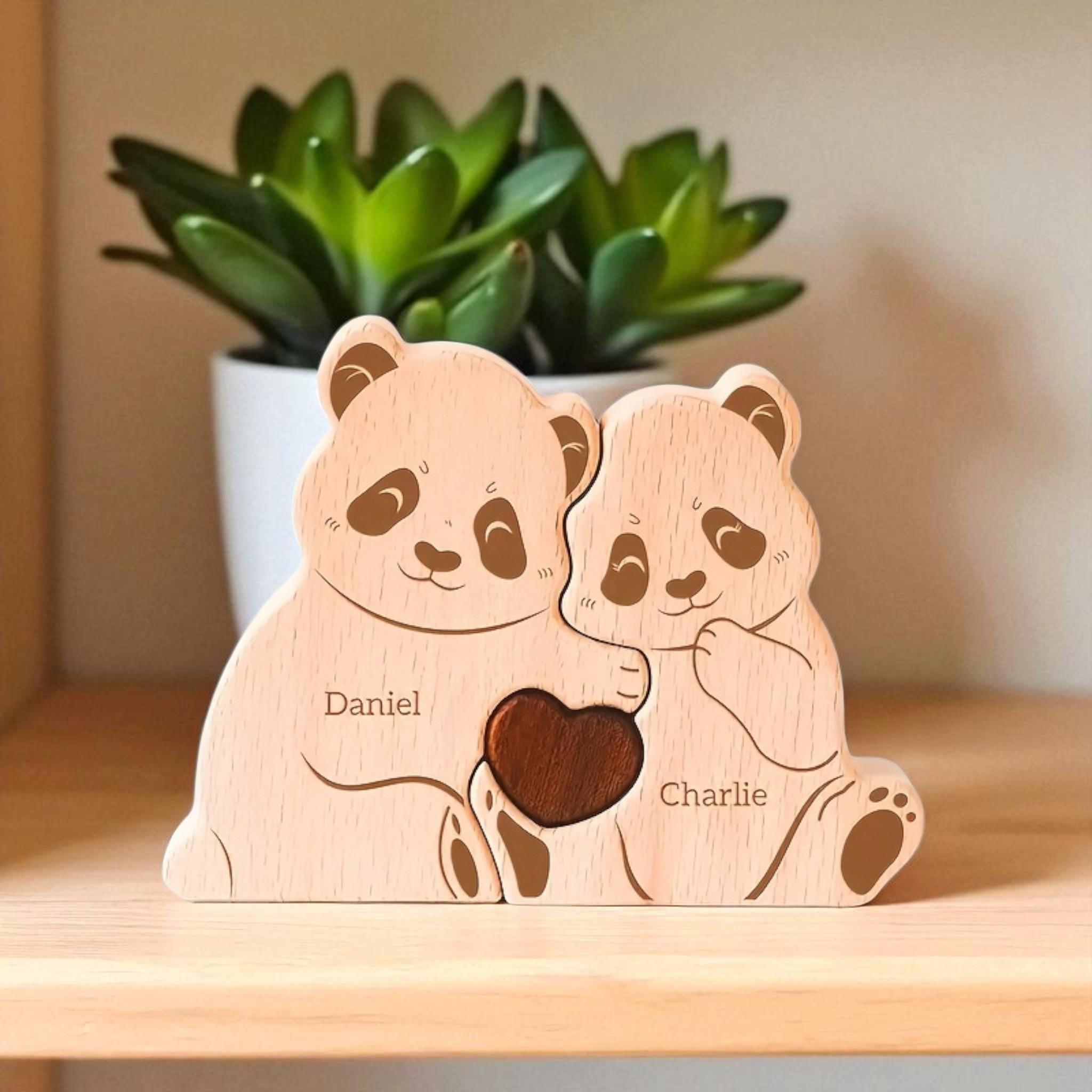 Panda Family Puzzle, Personalized Wooden Family Puzzle, Mothers Day Gift, Adoption Gift, Custom Panda Decor, Wooden Keepsake, Family Gift