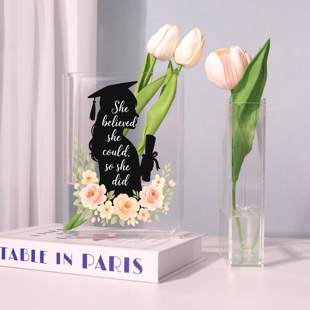 Graduation Silhouette Acrylic Book Vase, Graduation Gift Bookish Vase, Floral Book Shaped Vase, Aesthetic Decor, Graduate Gift for Girls