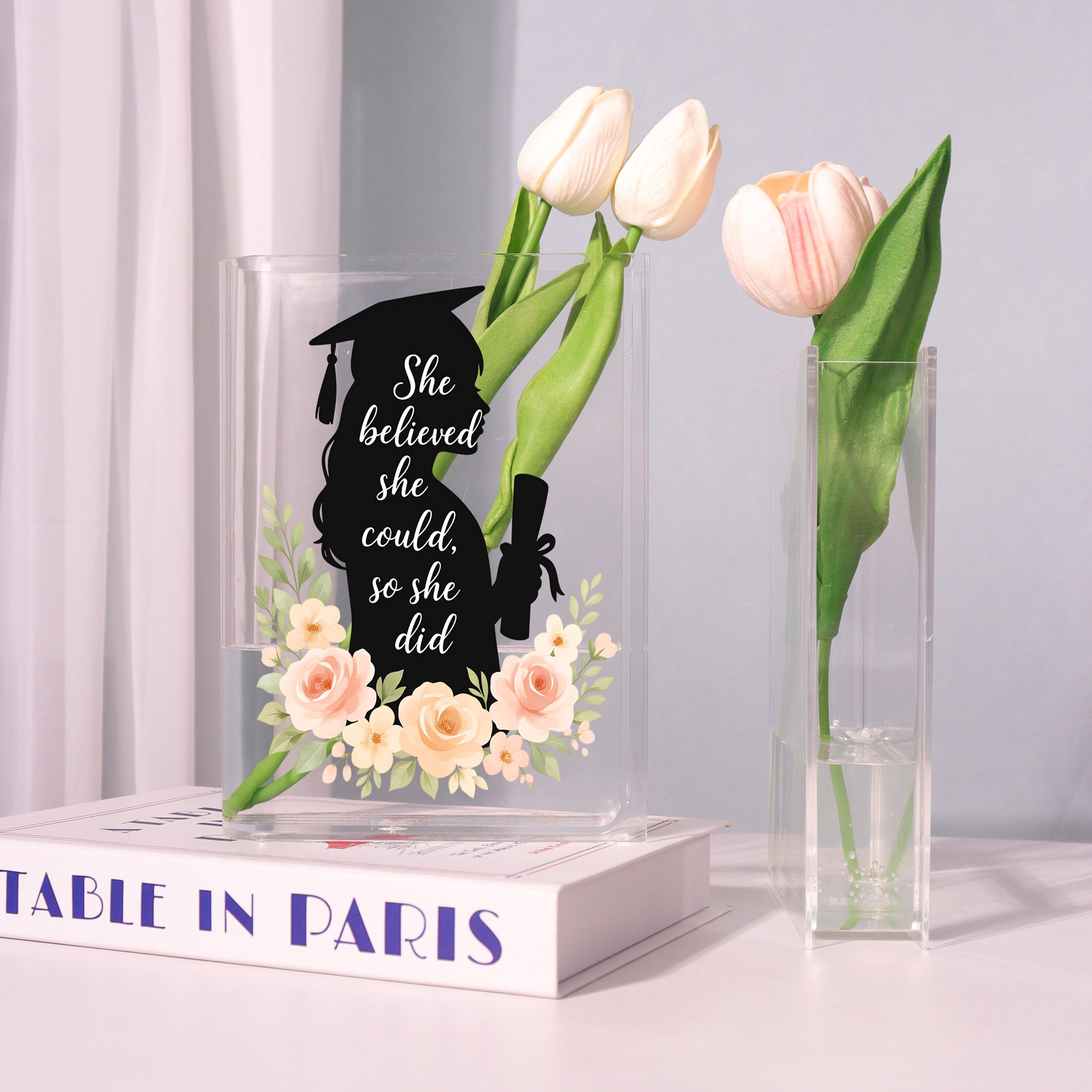Graduation Silhouette Acrylic Book Vase, Graduation Gift Bookish Vase, Floral Book Shaped Vase, Aesthetic Decor, Graduate Gift for Girls