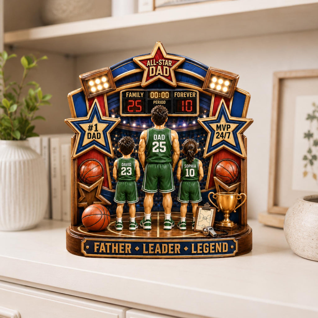 Personalized All Star Dad Gift, Custom Kids Names Basketball Plaque, Father Leader Legend Gift, Father’s Day Wood Sign