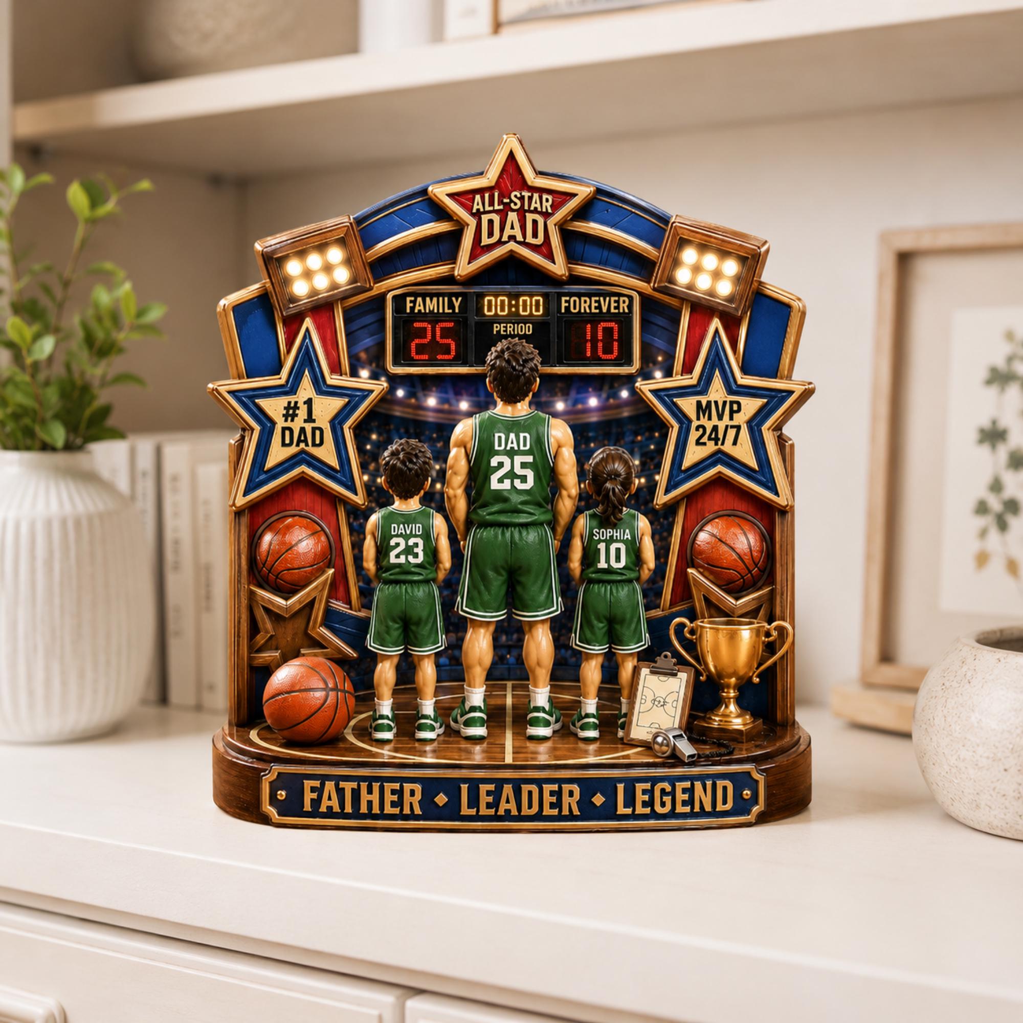 Personalized All Star Dad Gift, Custom Kids Names Basketball Plaque, Father Leader Legend Gift, Father’s Day Wood Sign