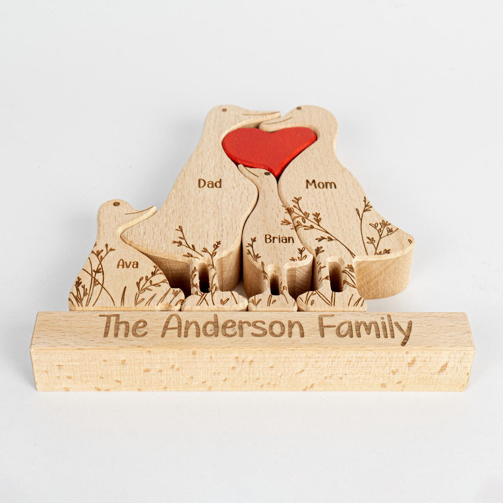 Family Custom Name, Personalized Wooden Duck Family Puzzle, Wooden Animal Carvings, Family Home Decor, Family Puzzle Gift, Christmas Gifts