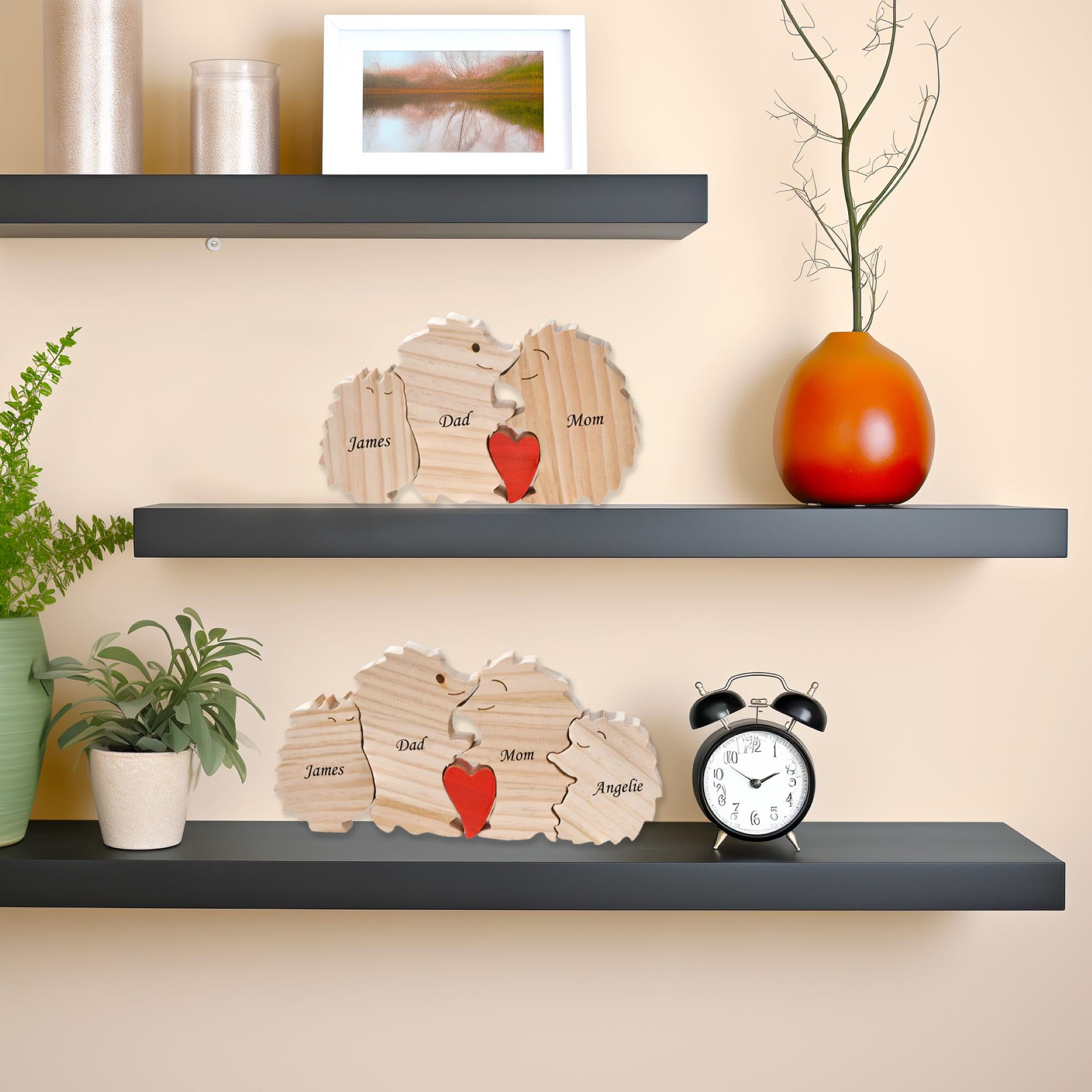 Wooden Animal Family Puzzle, 2-5 Hedgehogs Family Jigsaw Decor, Wedding Anniversary Gifts for Mom Dad Friend Couples Animal Family Decor