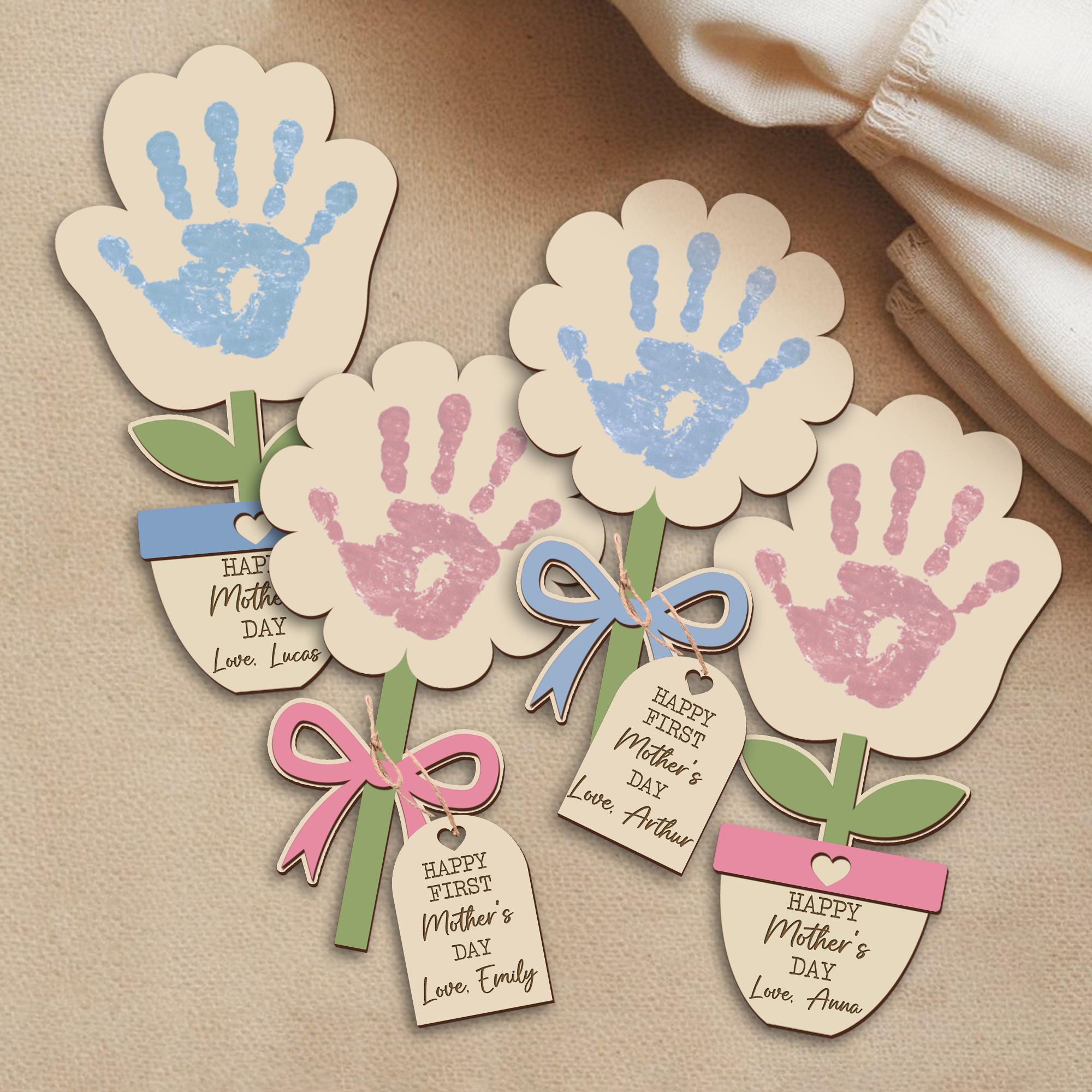 Personalized Mother’s Day Handprint Flower Sign, DIY First Mother's Day Handprint Sign, New Mom Gifts From Kids