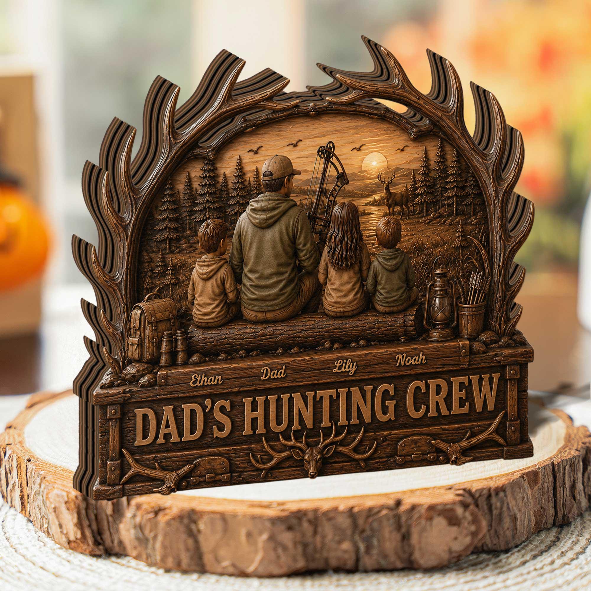 Personalized Hunting Dad Book 2D FLAT Wooden Sculpture Father Day Gift for Dad From Kids Custom Outdoorsman Daddy Keepsake Gifts for Grandpa