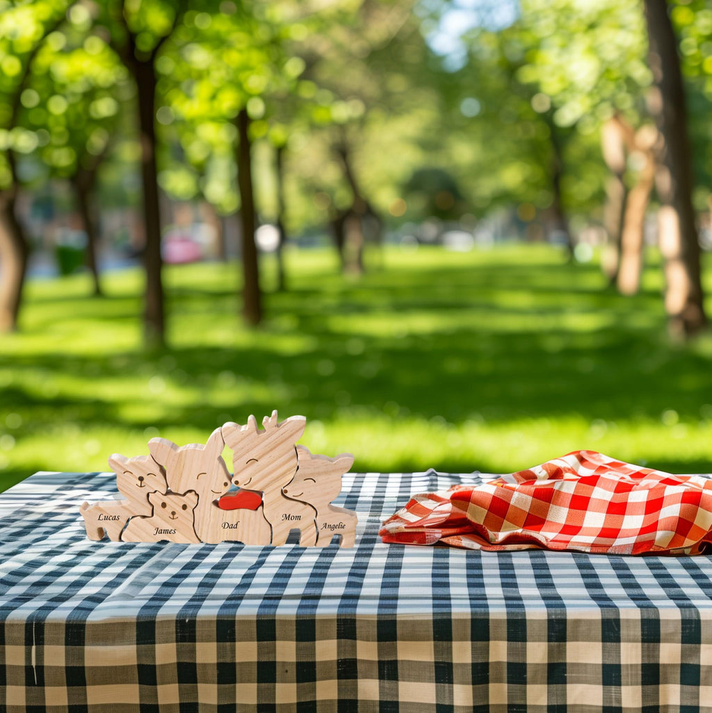 Wooden Deer Family Puzzle, 2-5 Deer Family Jigsaw Decor, Wedding Anniversary Birthday Gifts for Mom Dad Friend Couples Animal Family Decor