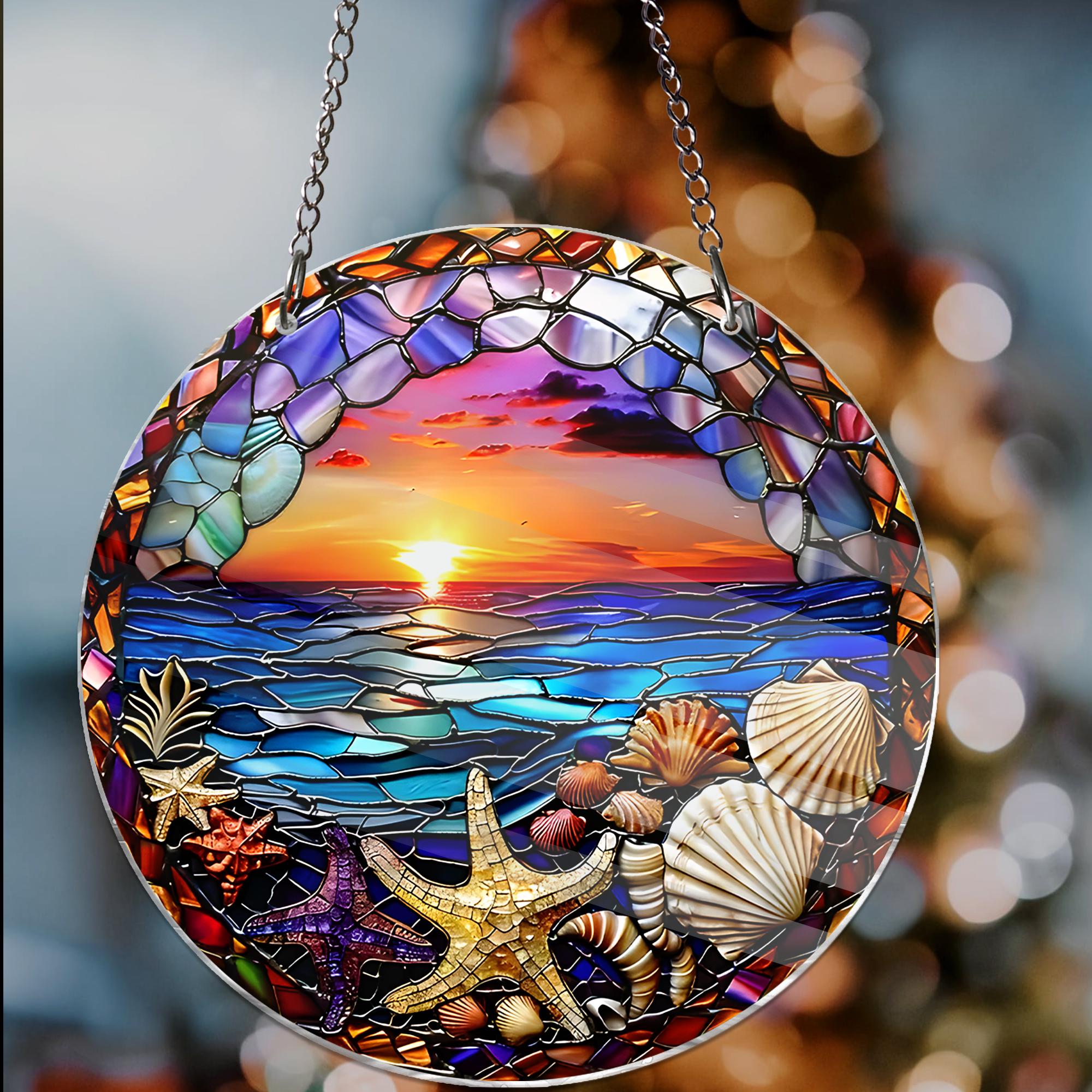 Sunset Beach ACRYLIC Window Hanging Decor Ocean Art Starfish Seashell Suncatcher Coastal Home Decor Unique Beach Lover Gift Beach Lover